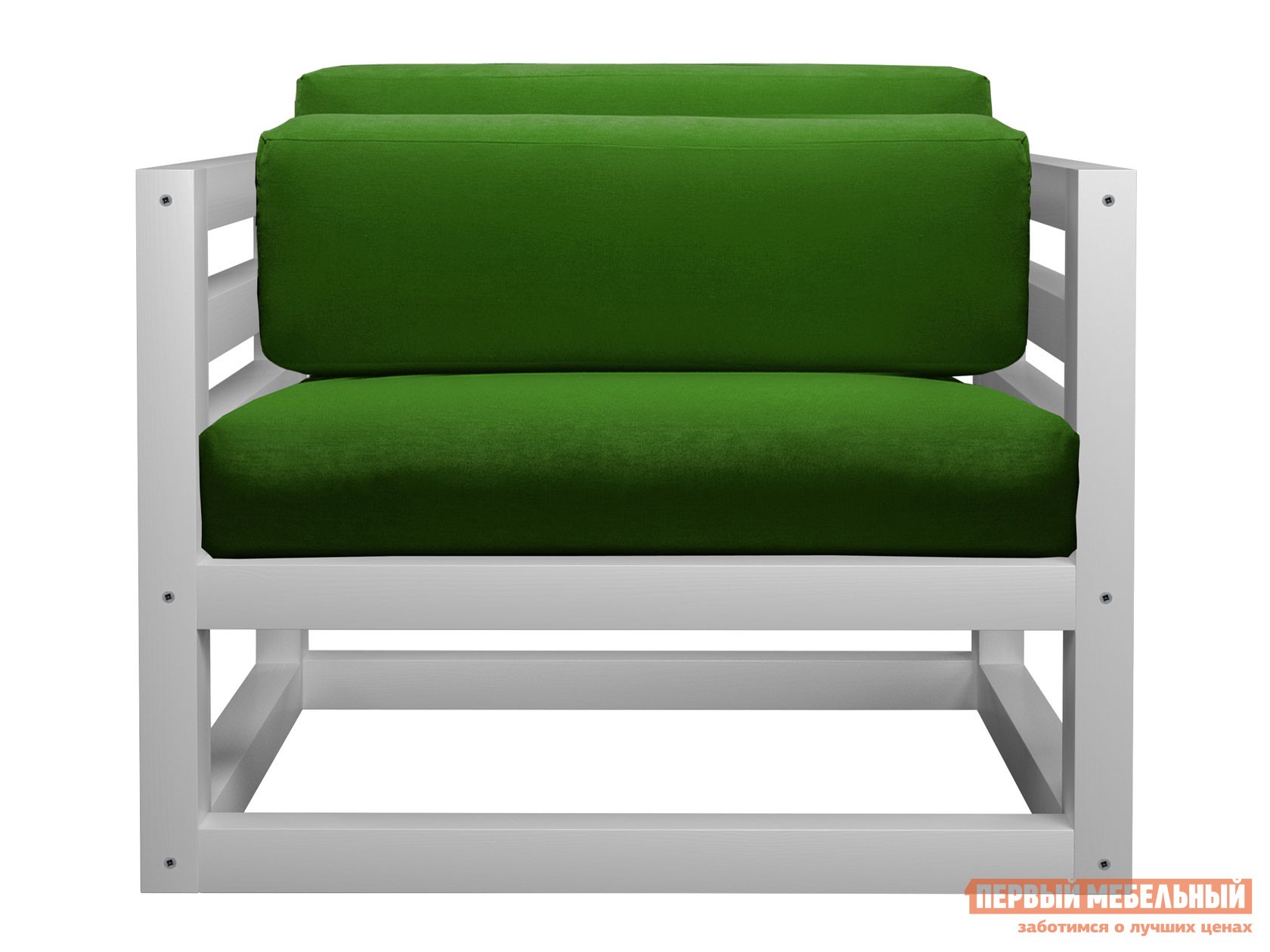 Кресло  Магнус Белая эмаль, Зеленый, вельвет