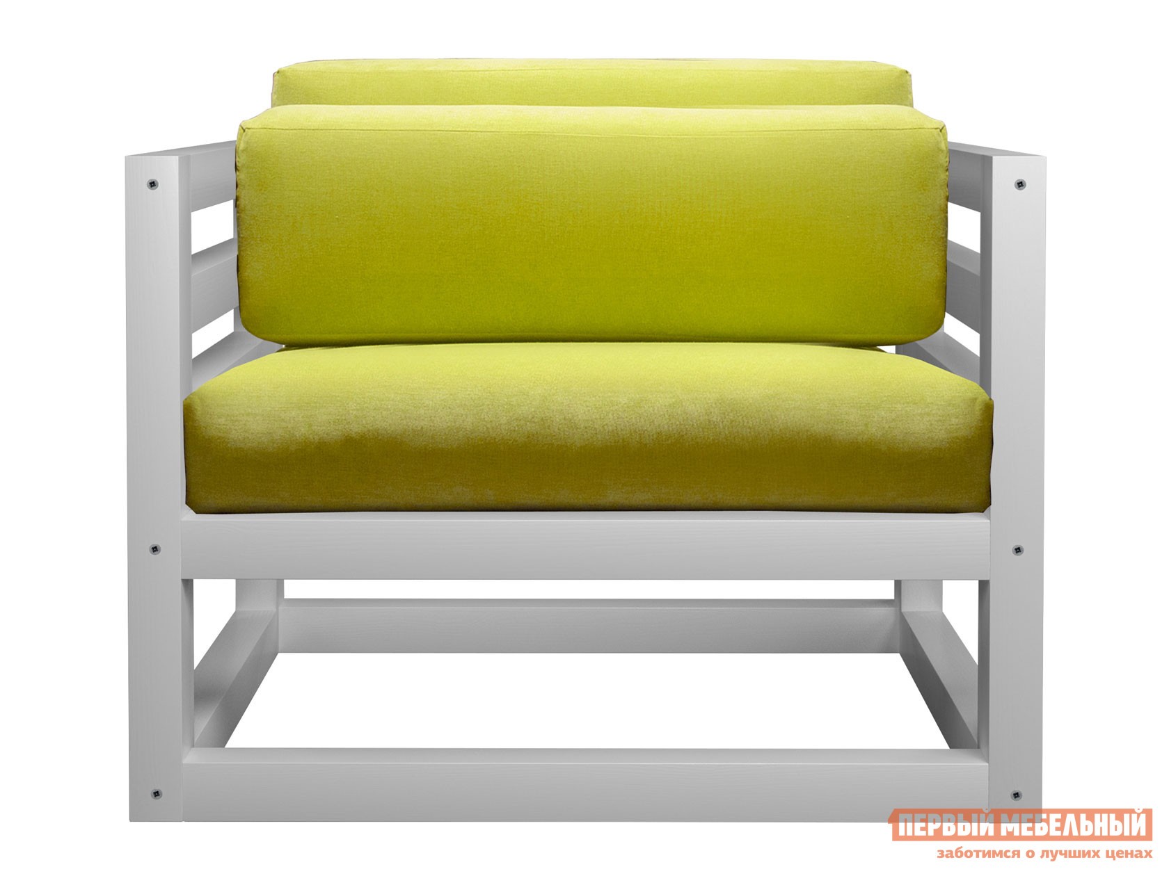 Кресло  Магнус Белая эмаль, Лимонный, вельвет