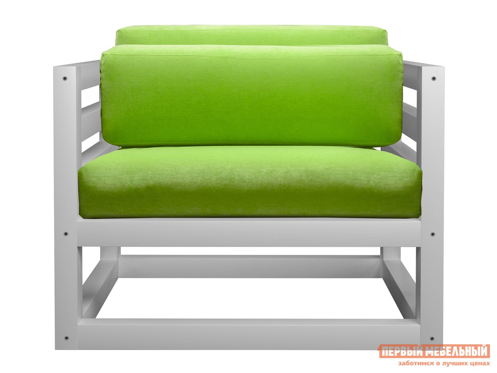 Кресло  Магнус Белая эмаль, Салатовый, вельвет