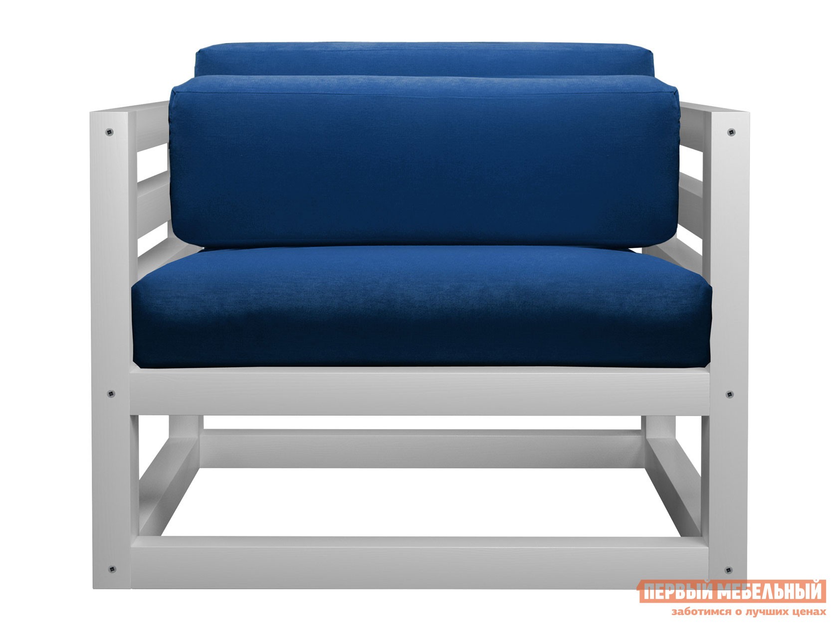 Кресло  Магнус Белая эмаль, Синий, вельвет