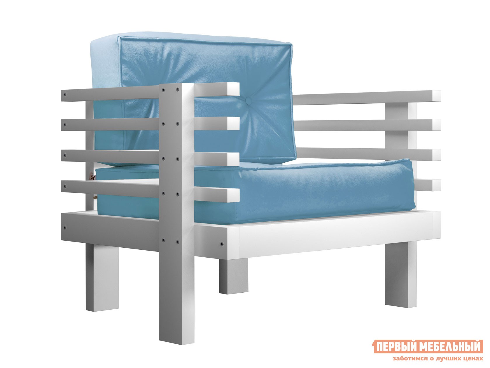 Кресло  Стоун Белая эмаль, Голубой, экокожа