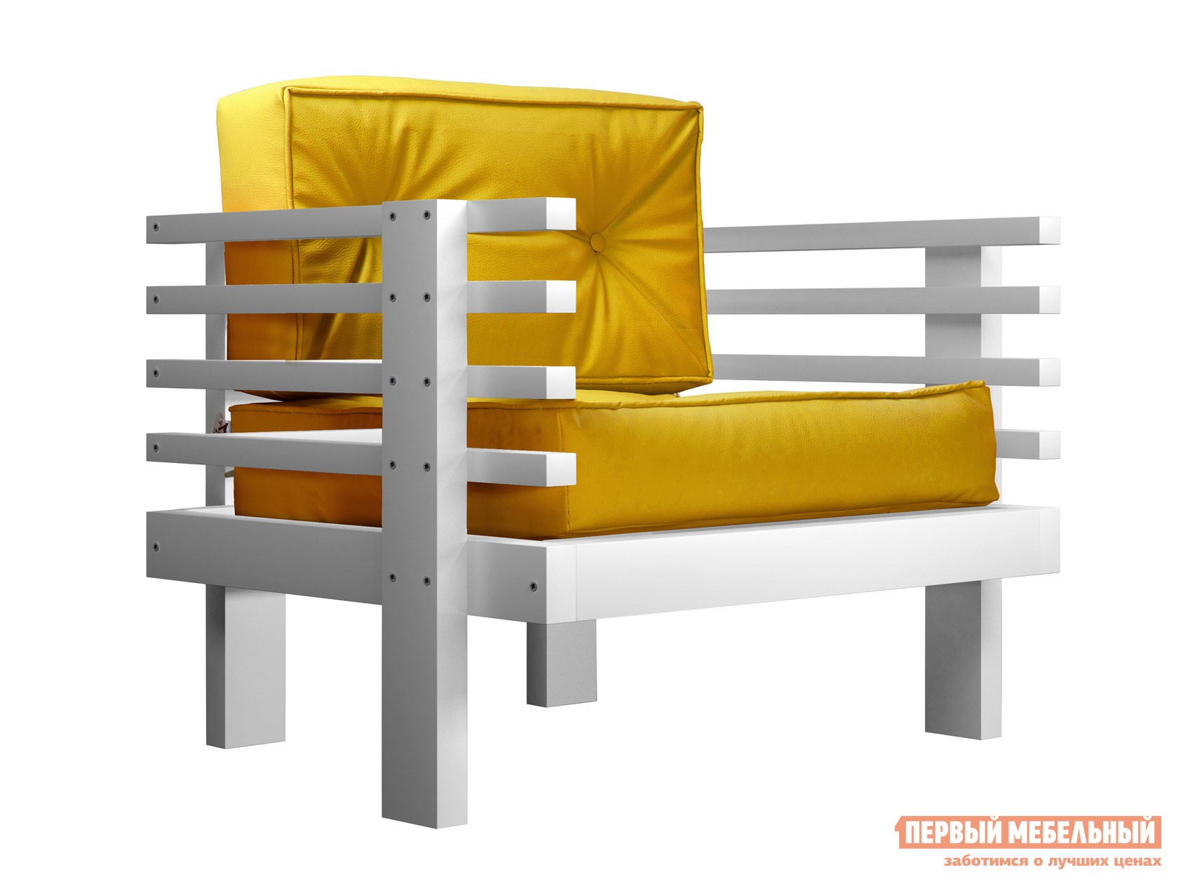 Кресло  Стоун Белая эмаль, Желтый, экокожа