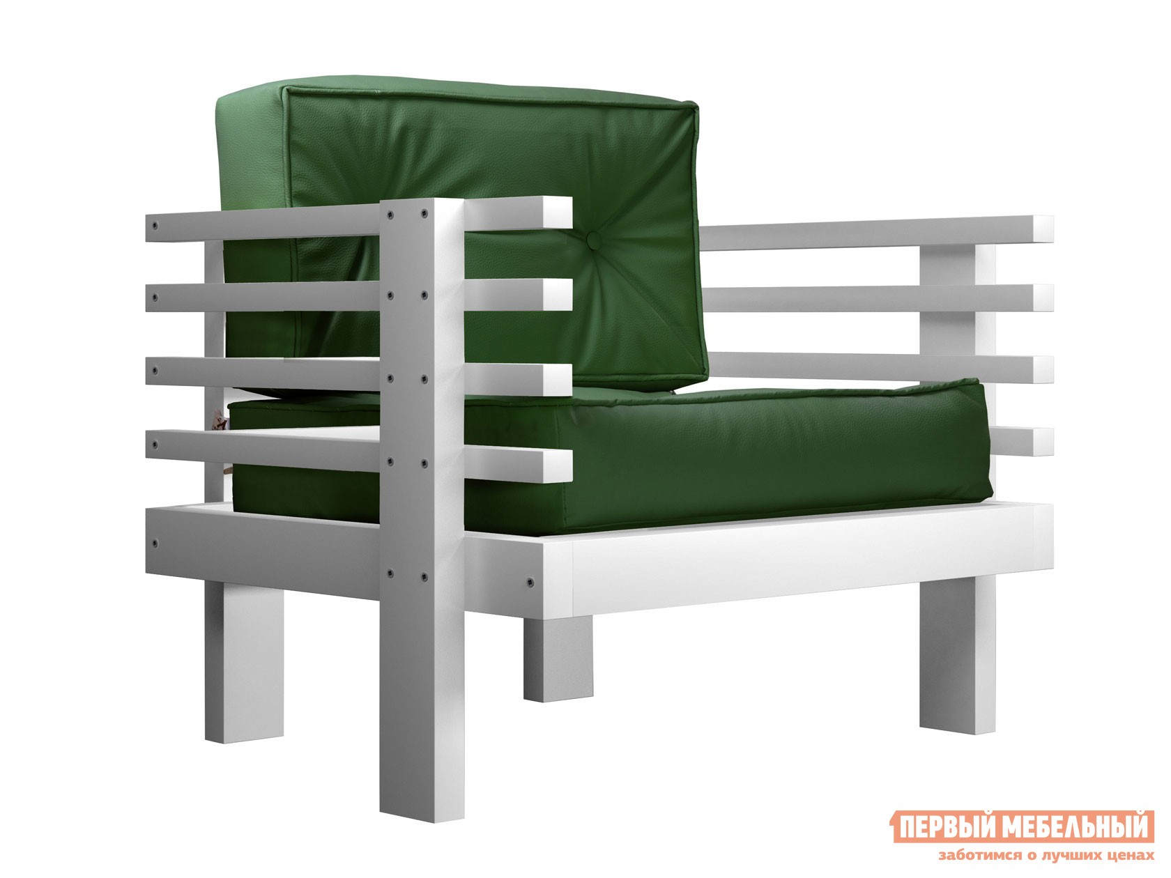 Кресло  Стоун Белая эмаль, Зеленый, экокожа