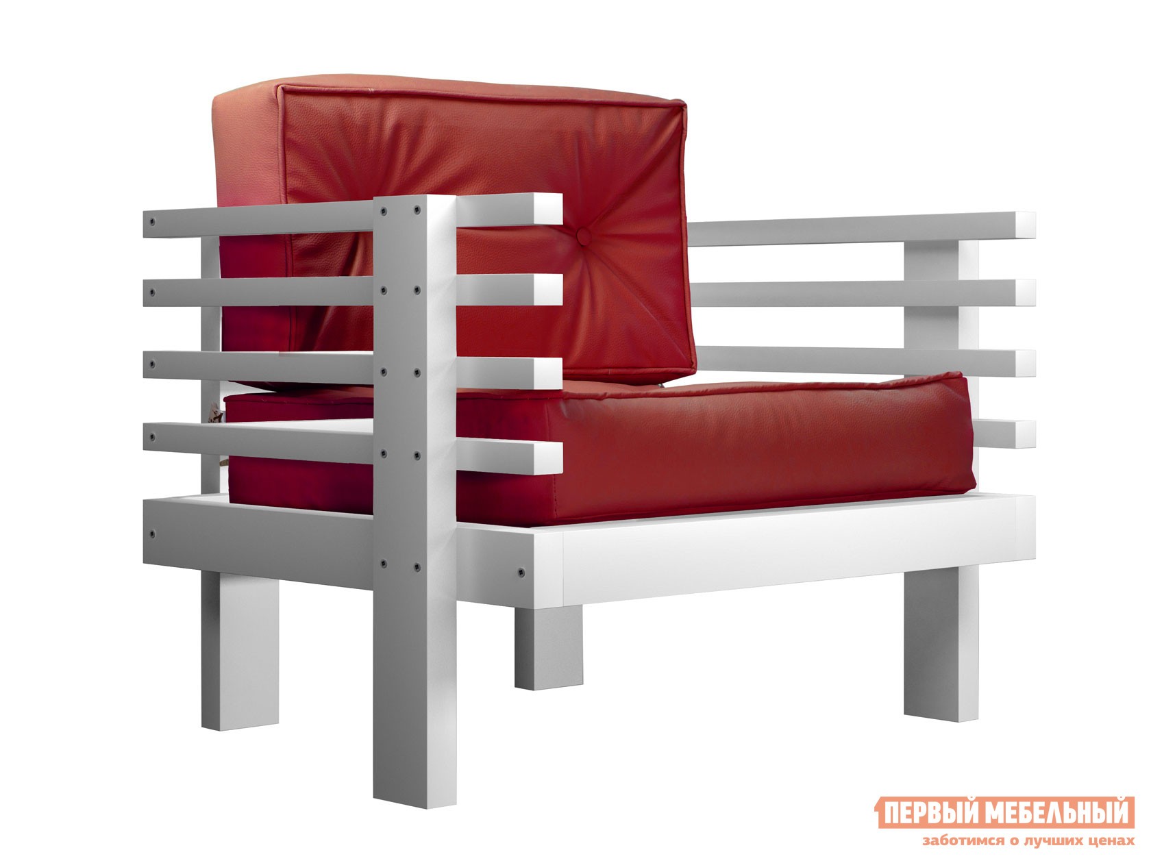 Кресло  Стоун Белая эмаль, Красный, экокожа