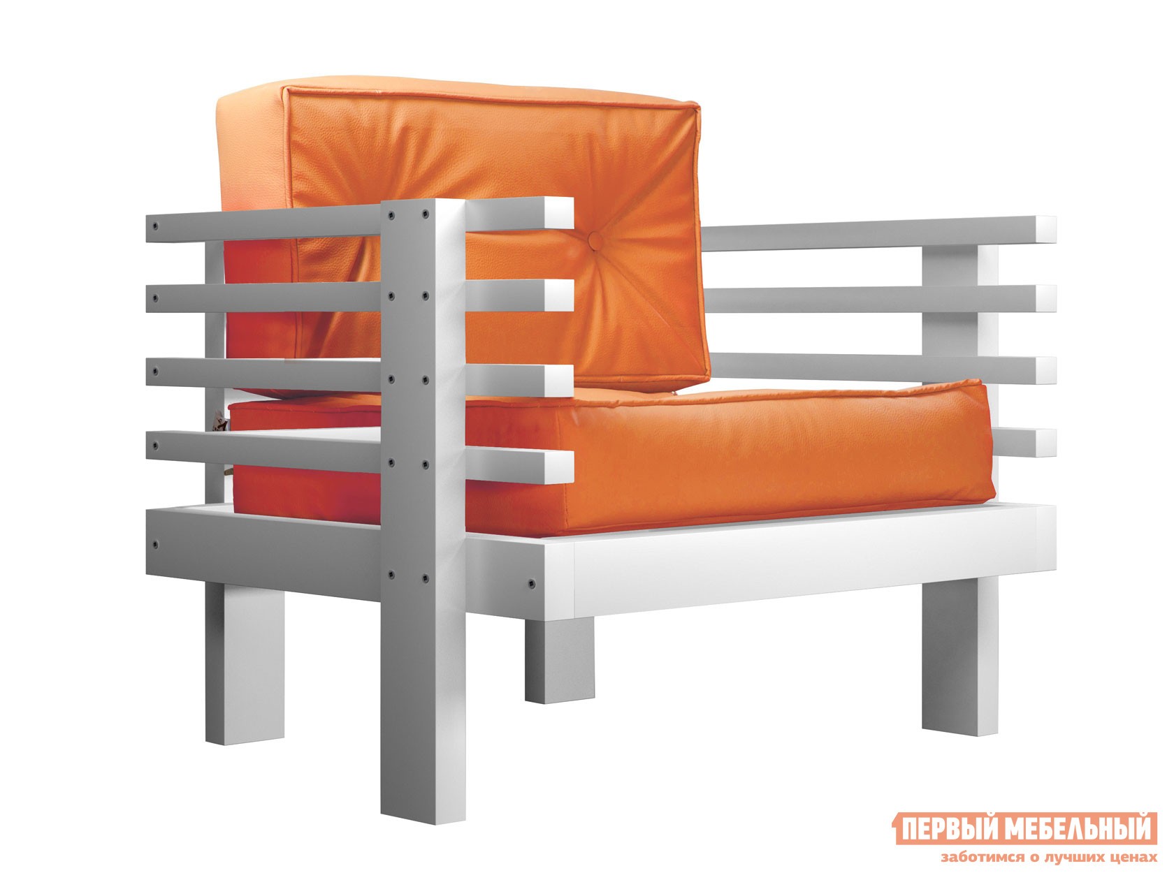 Кресло  Стоун Белая эмаль, Оранжевый, экокожа