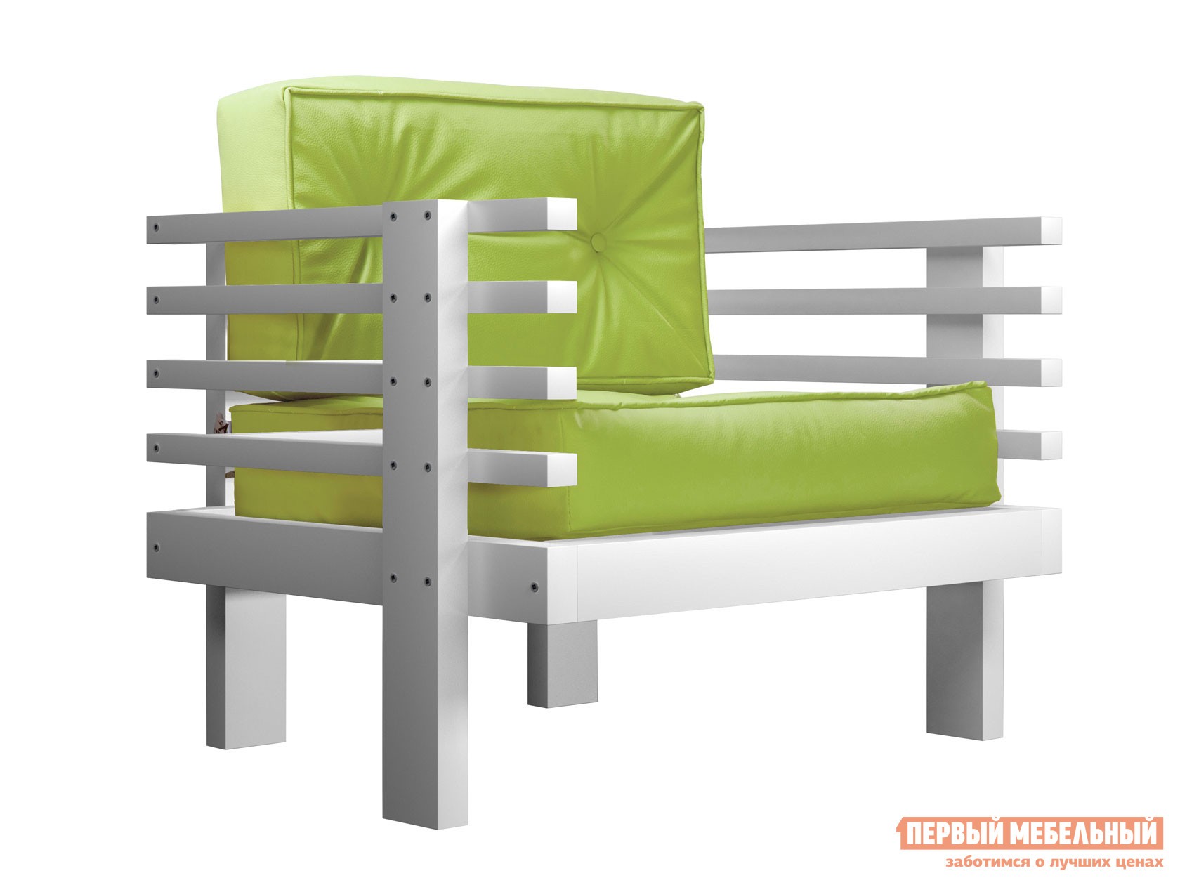 Кресло  Стоун Белая эмаль, Салатовый, экокожа