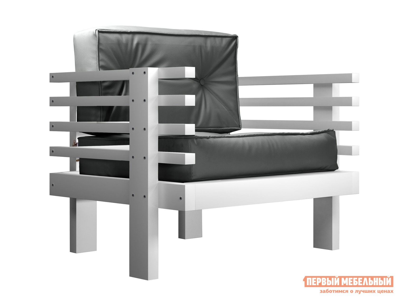 Кресло  Стоун Белая эмаль, Серый, экокожа