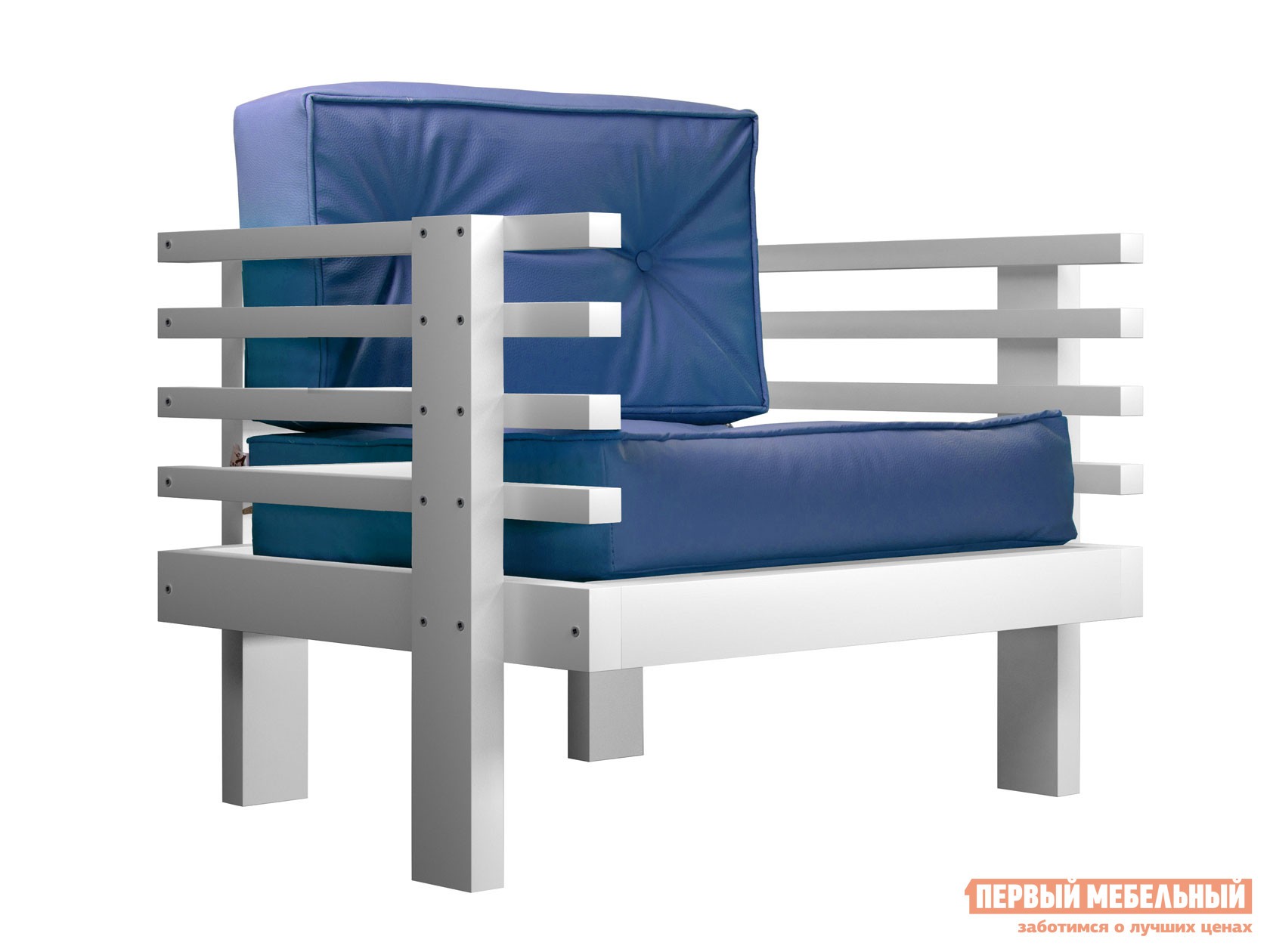 Кресло  Стоун Белая эмаль, Синий, экокожа