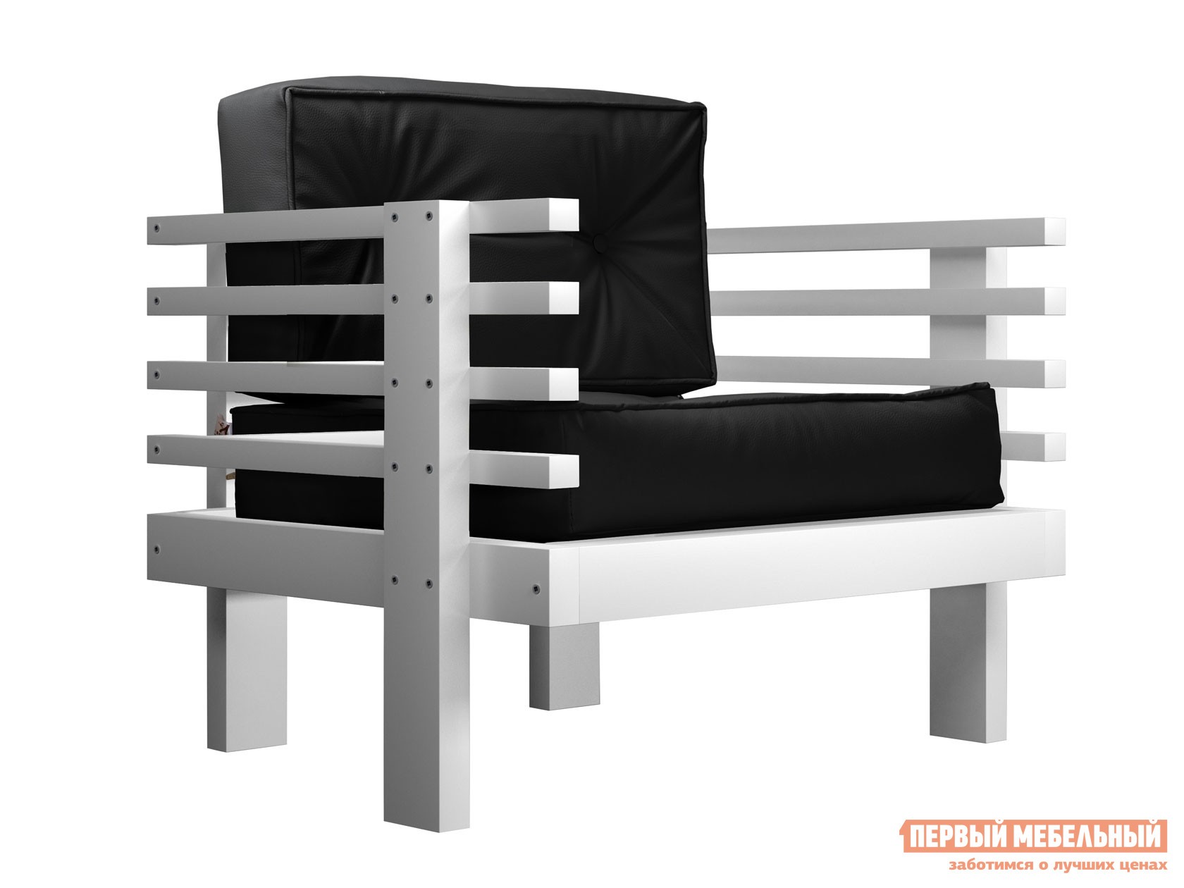 Кресло  Стоун Белая эмаль, Черный, экокожа