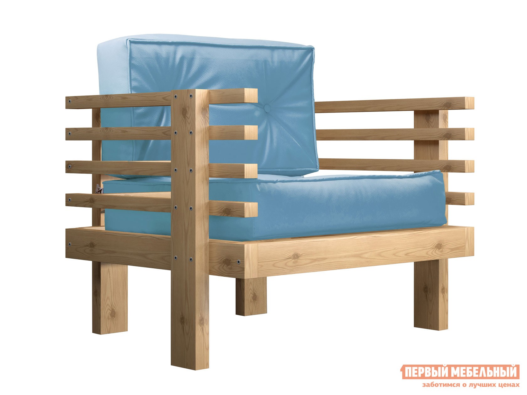 Кресло  Стоун Сосна натуральная, Голубой, экокожа