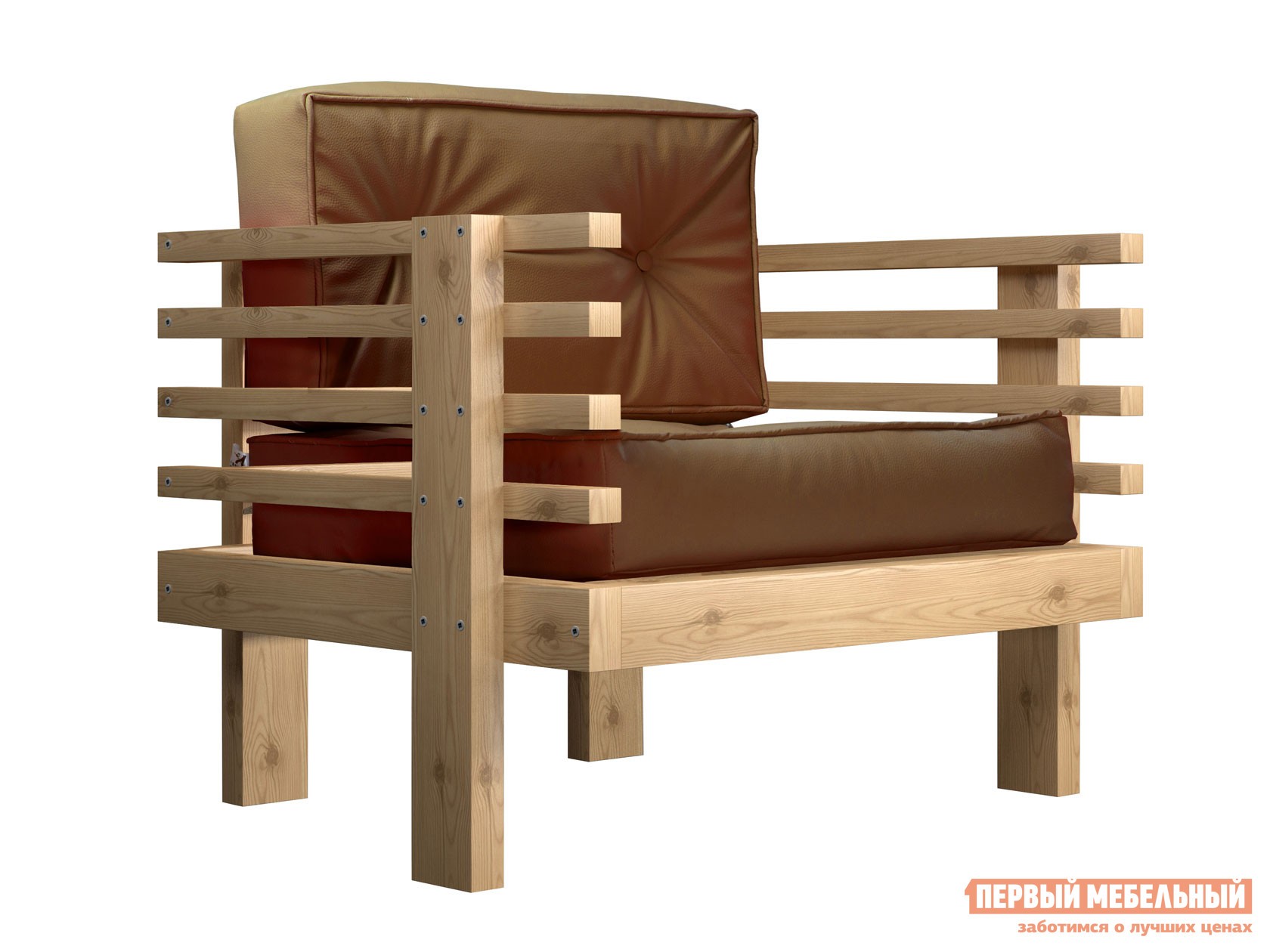 Кресло  Стоун Сосна натуральная, Коричневый, экокожа