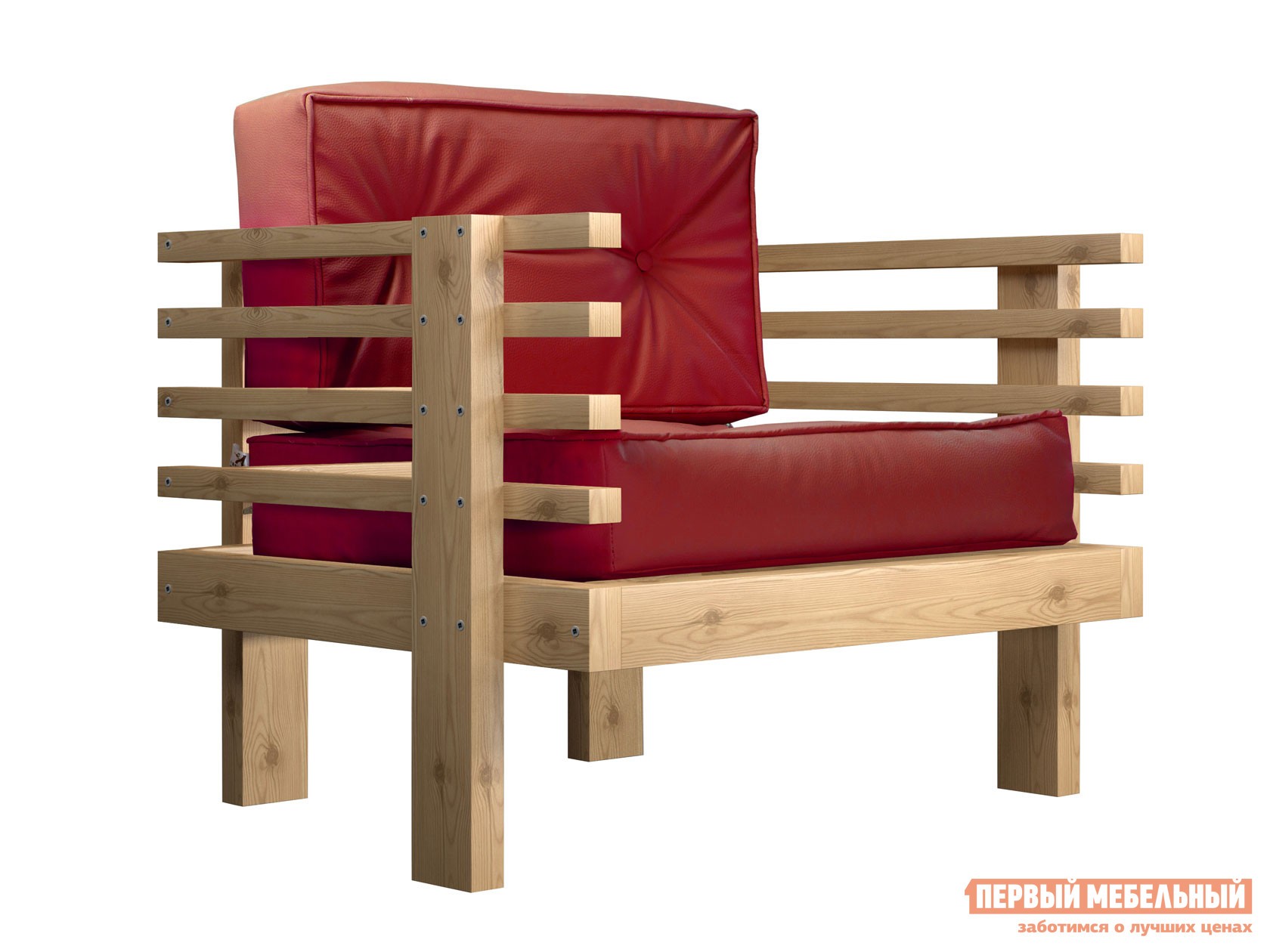 Кресло  Стоун Сосна натуральная, Красный, экокожа