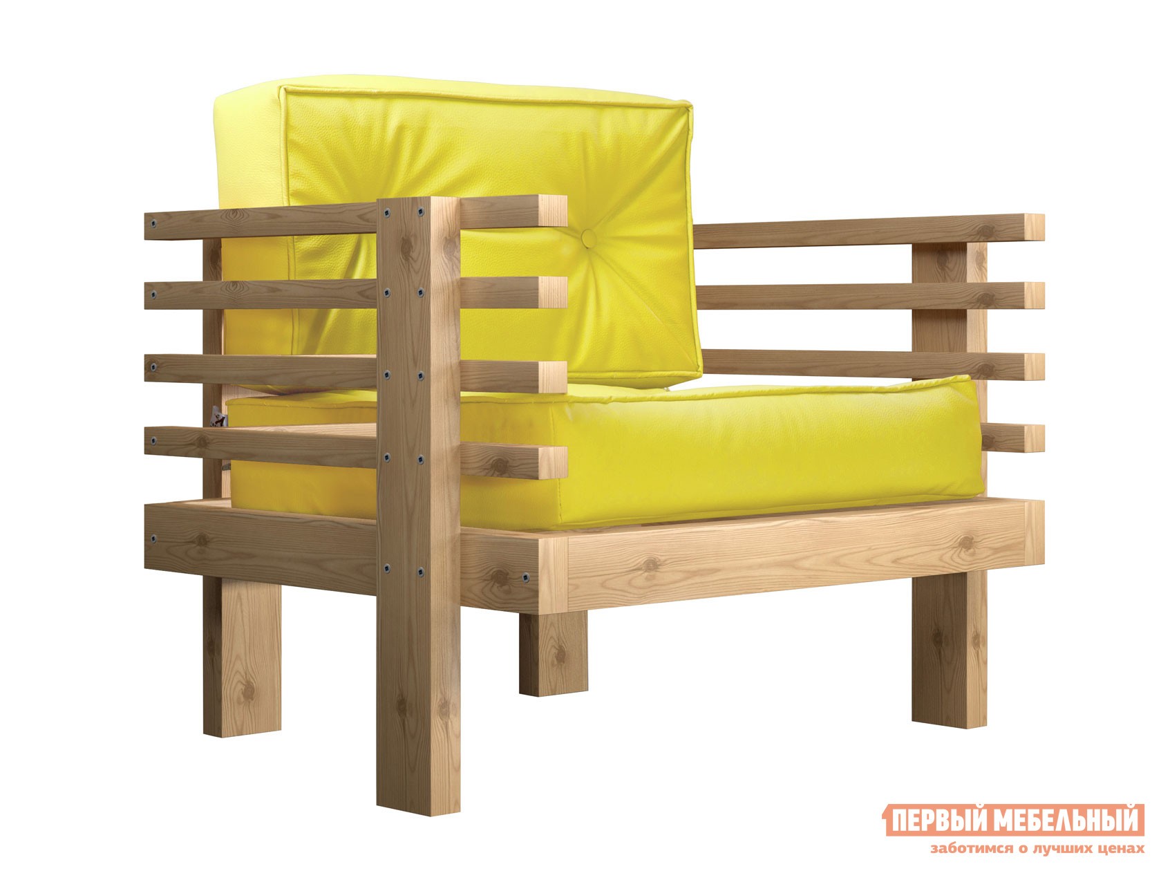 Кресло  Стоун Сосна натуральная, Лимонный, экокожа