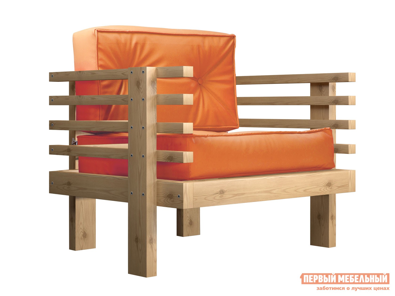 Кресло  Стоун Сосна натуральная, Оранжевый, экокожа
