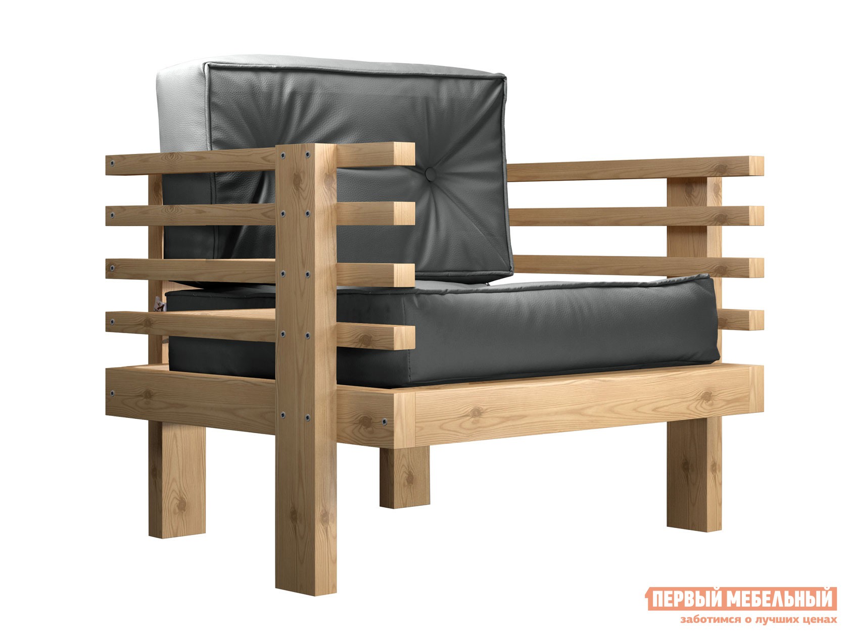 Кресло  Стоун Сосна натуральная, Серый, экокожа