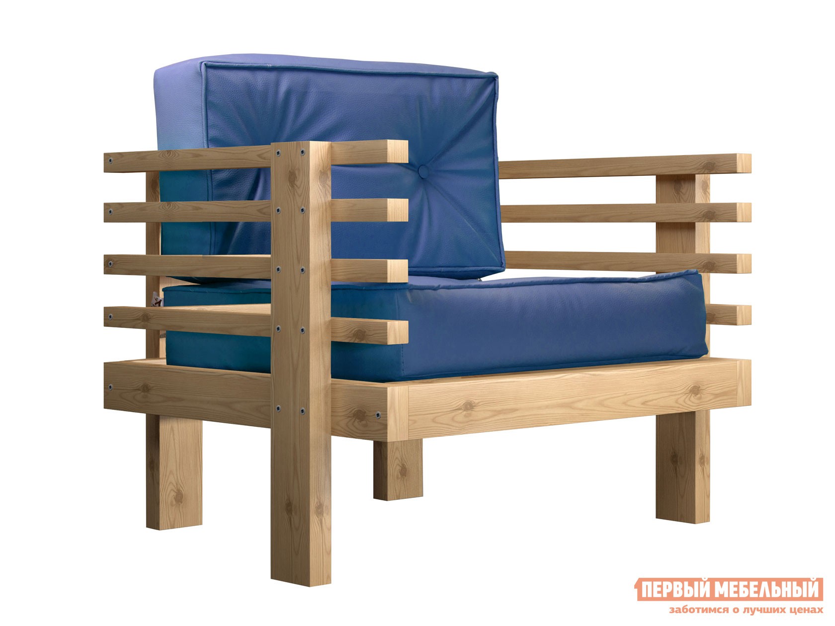 Кресло  Стоун Сосна натуральная, Синий, экокожа