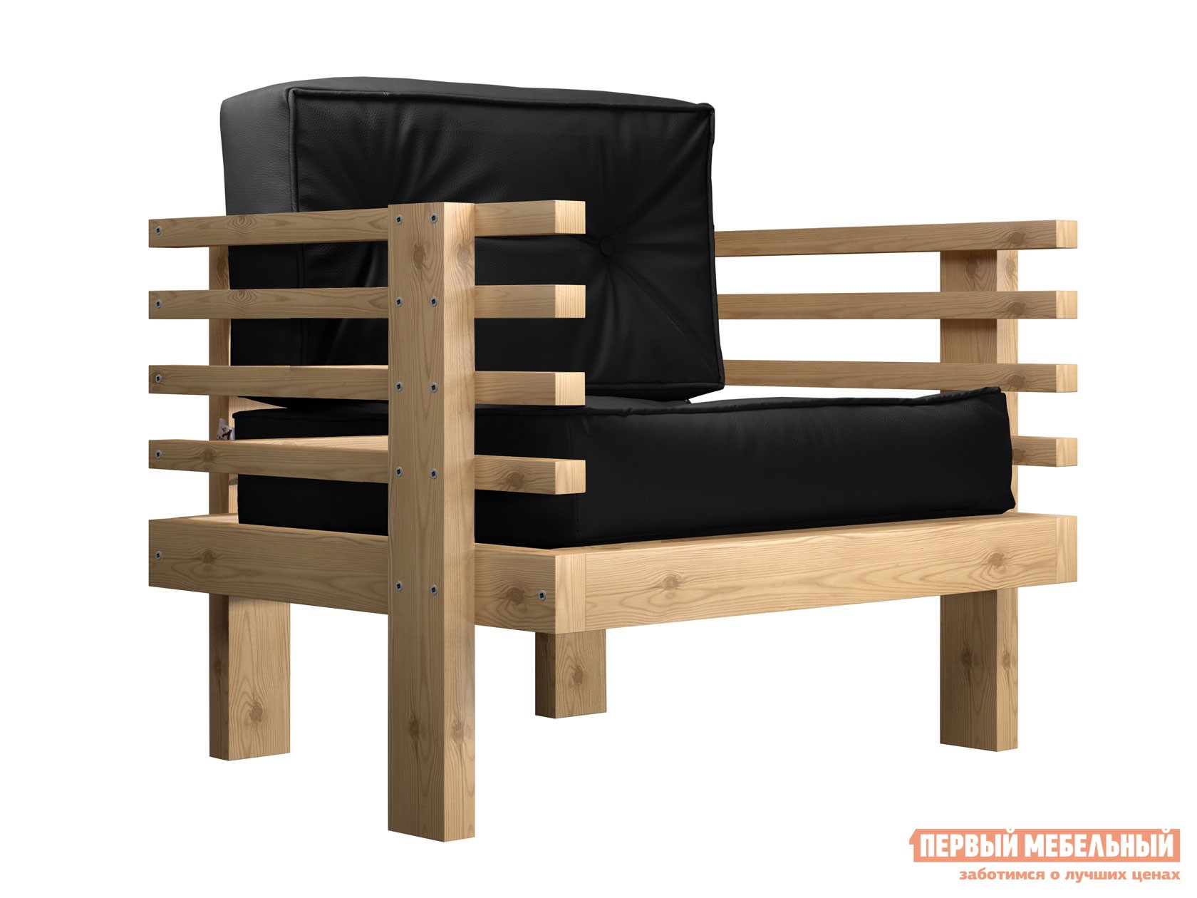 Кресло  Стоун Сосна натуральная, Черный, экокожа