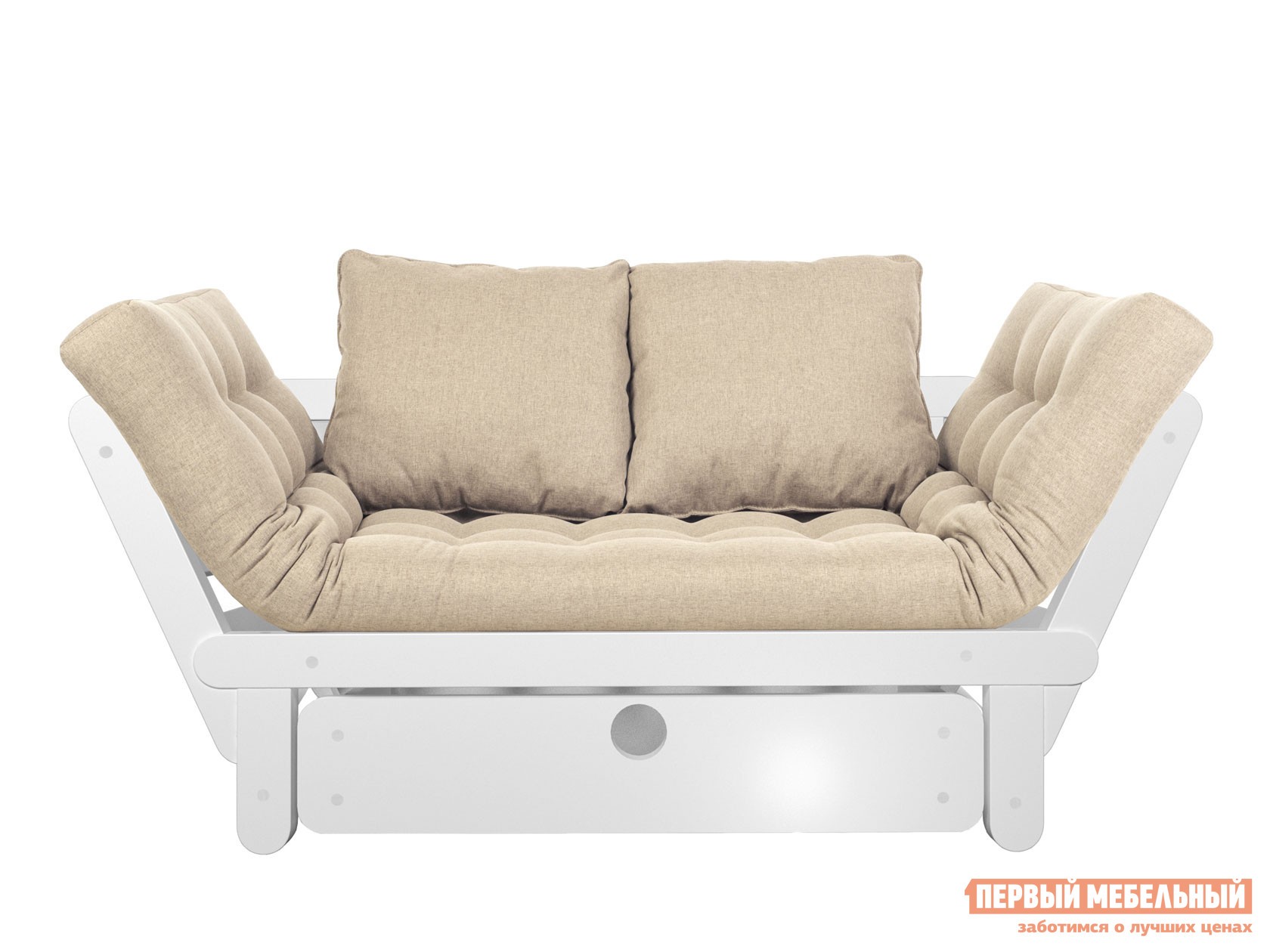 Прямой диван  Сламбер Бокс Белая эмаль, Белый, рогожка