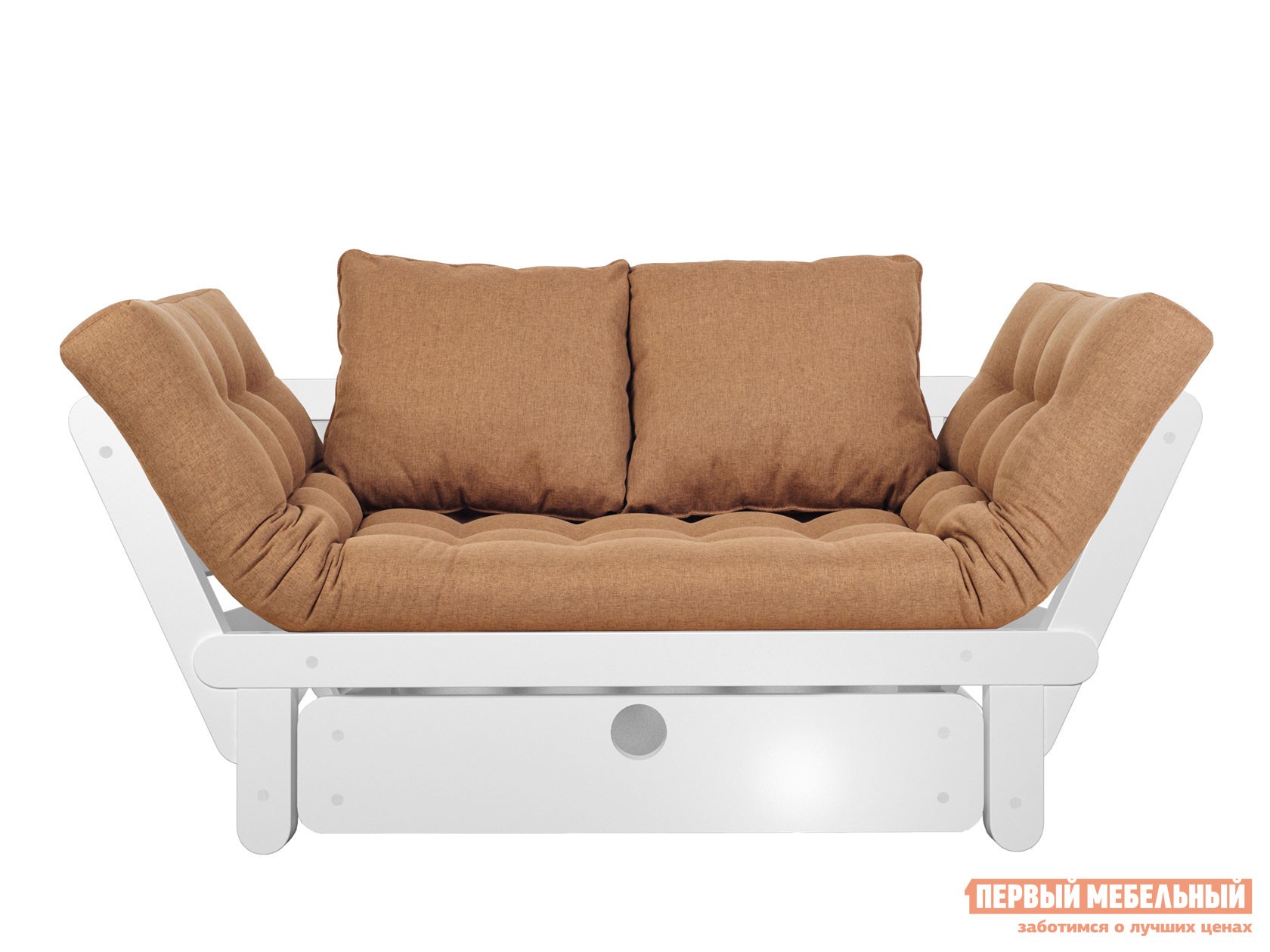 Прямой диван  Сламбер Бокс Белая эмаль, Коричневый, рогожка