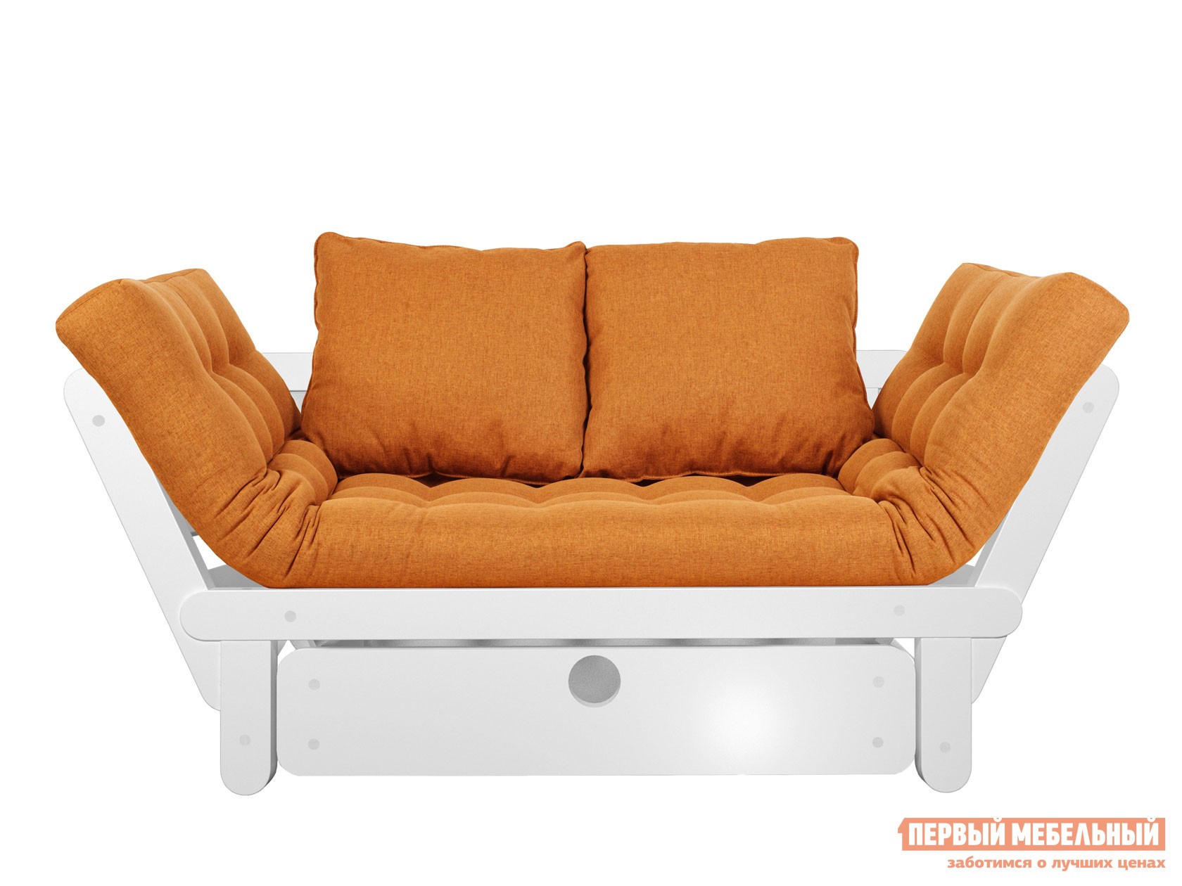 Прямой диван  Сламбер Бокс Белая эмаль, Оранжевый, рогожка
