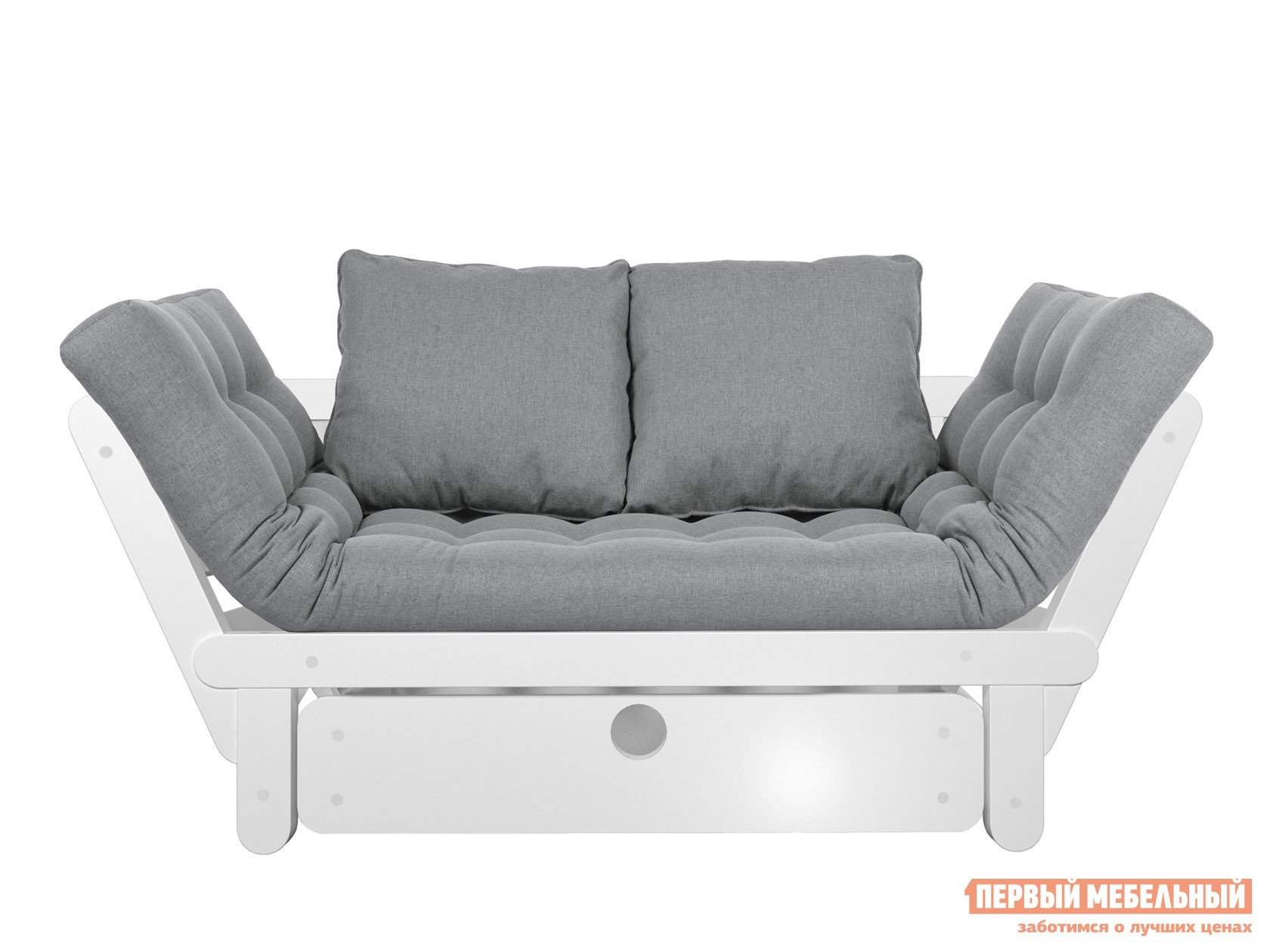 Прямой диван  Сламбер Бокс Белая эмаль, Серый, рогожка