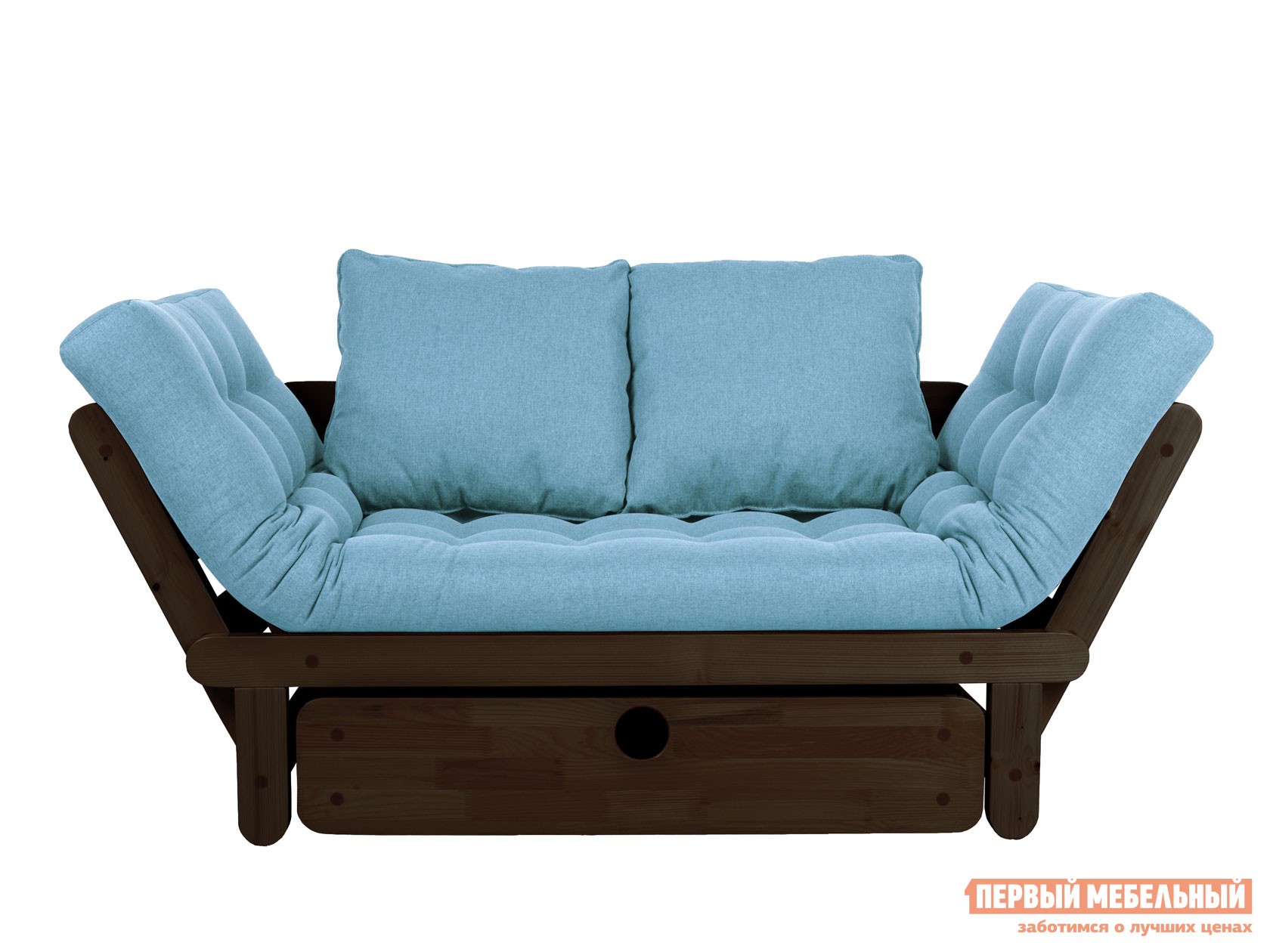 Прямой диван  Сламбер Бокс Венге, Голубой, рогожка