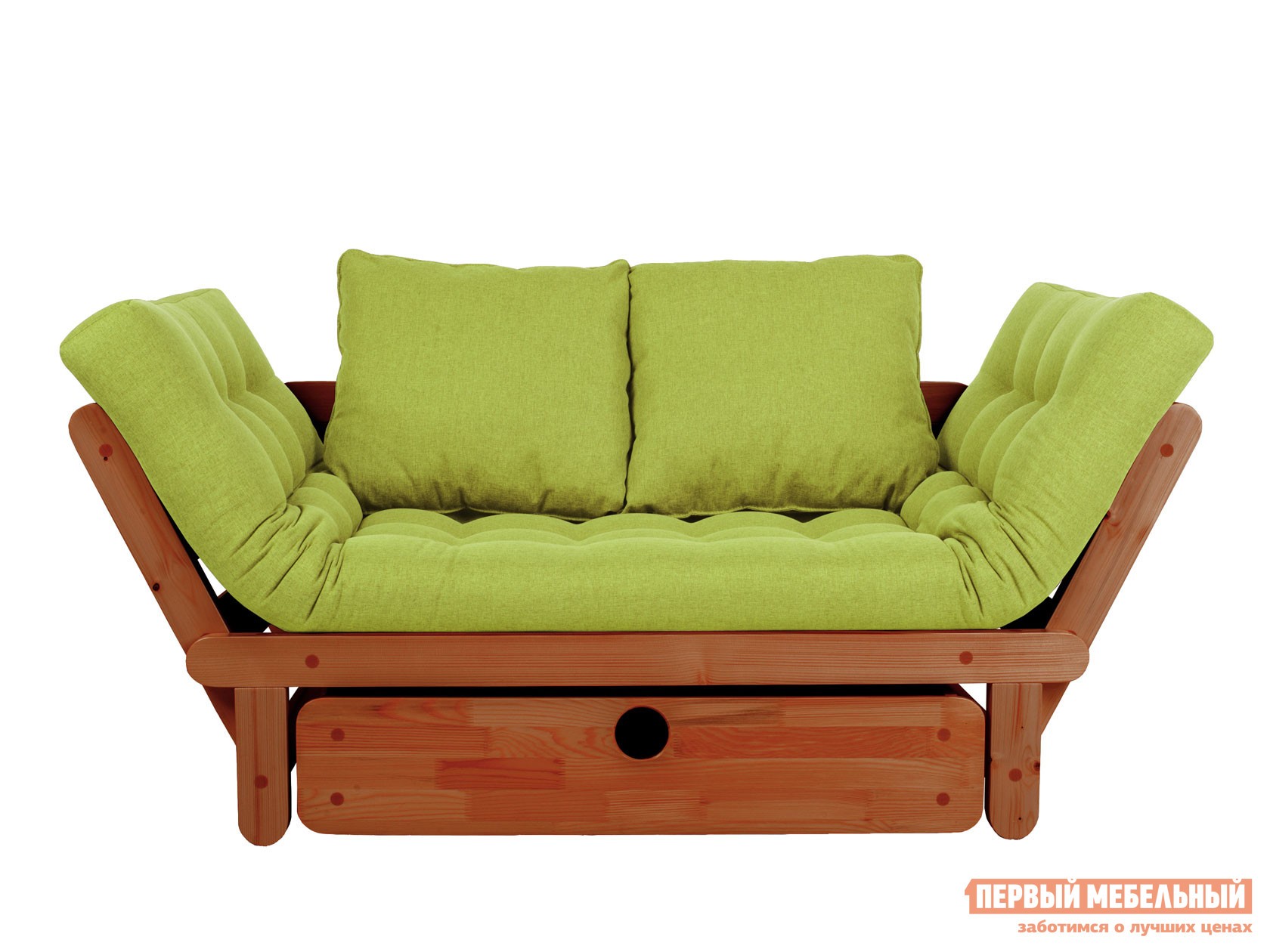 Прямой диван  Сламбер Бокс Вишня, Салатовый, рогожка