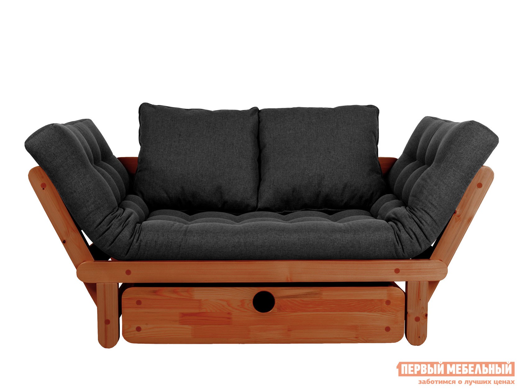 Прямой диван  Сламбер Бокс Вишня, Черный, рогожка