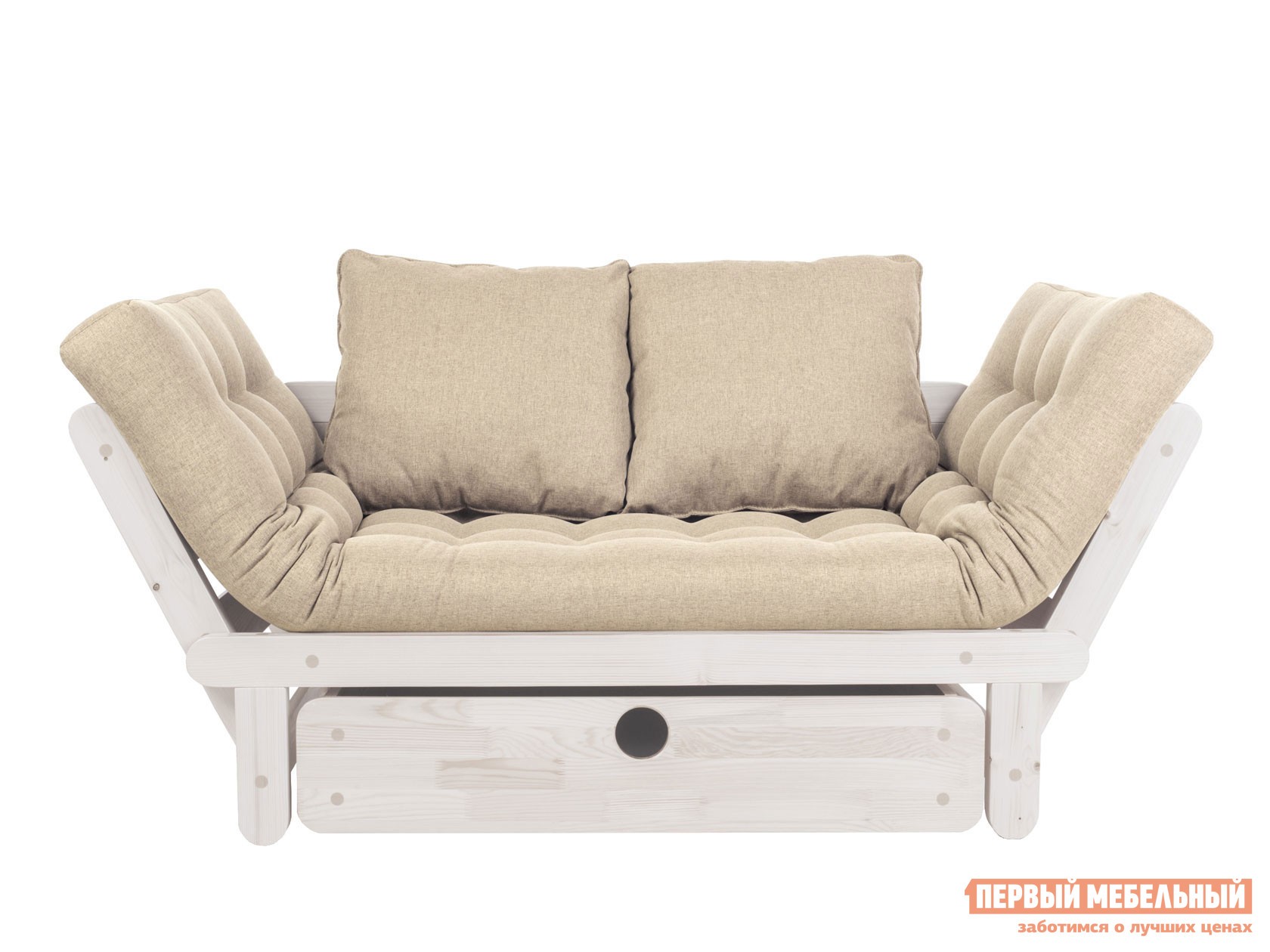 Прямой диван  Сламбер Бокс Дуб беленый, Белый, рогожка