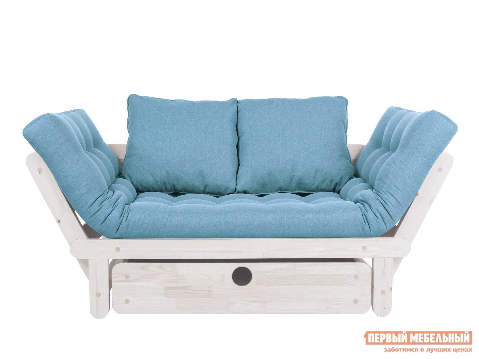 Прямой диван  Сламбер Бокс Дуб беленый, Голубой, рогожка