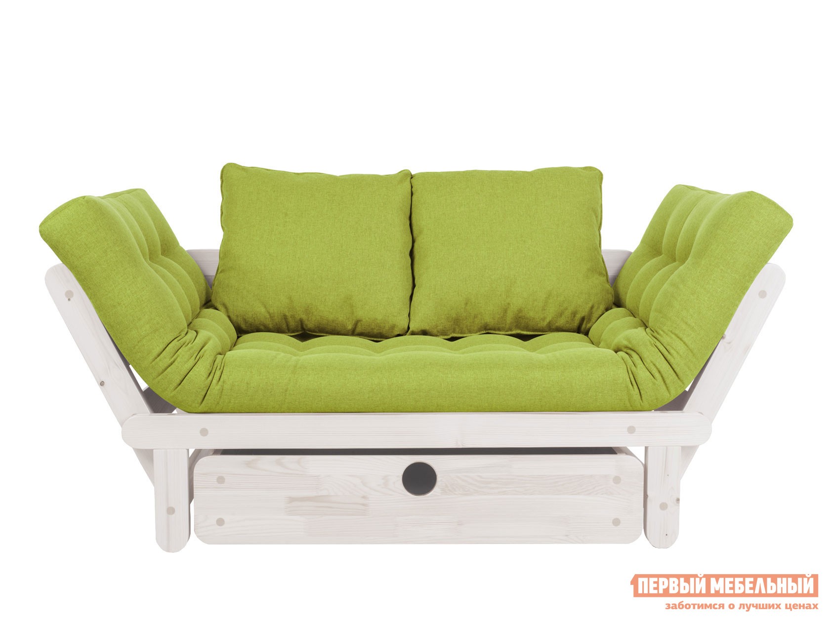 Прямой диван  Сламбер Бокс Дуб беленый, Салатовый, рогожка