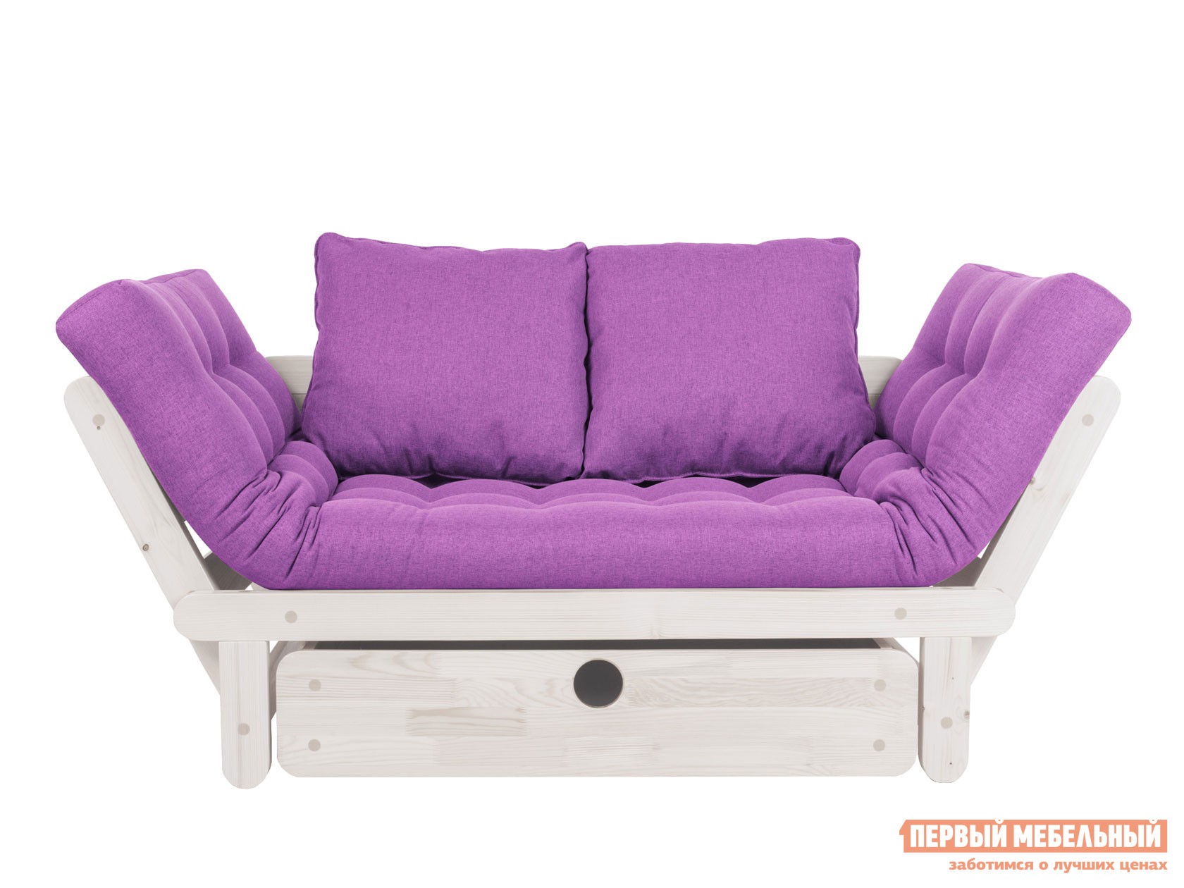 Прямой диван  Сламбер Бокс Дуб беленый, Фиолетовый, рогожка