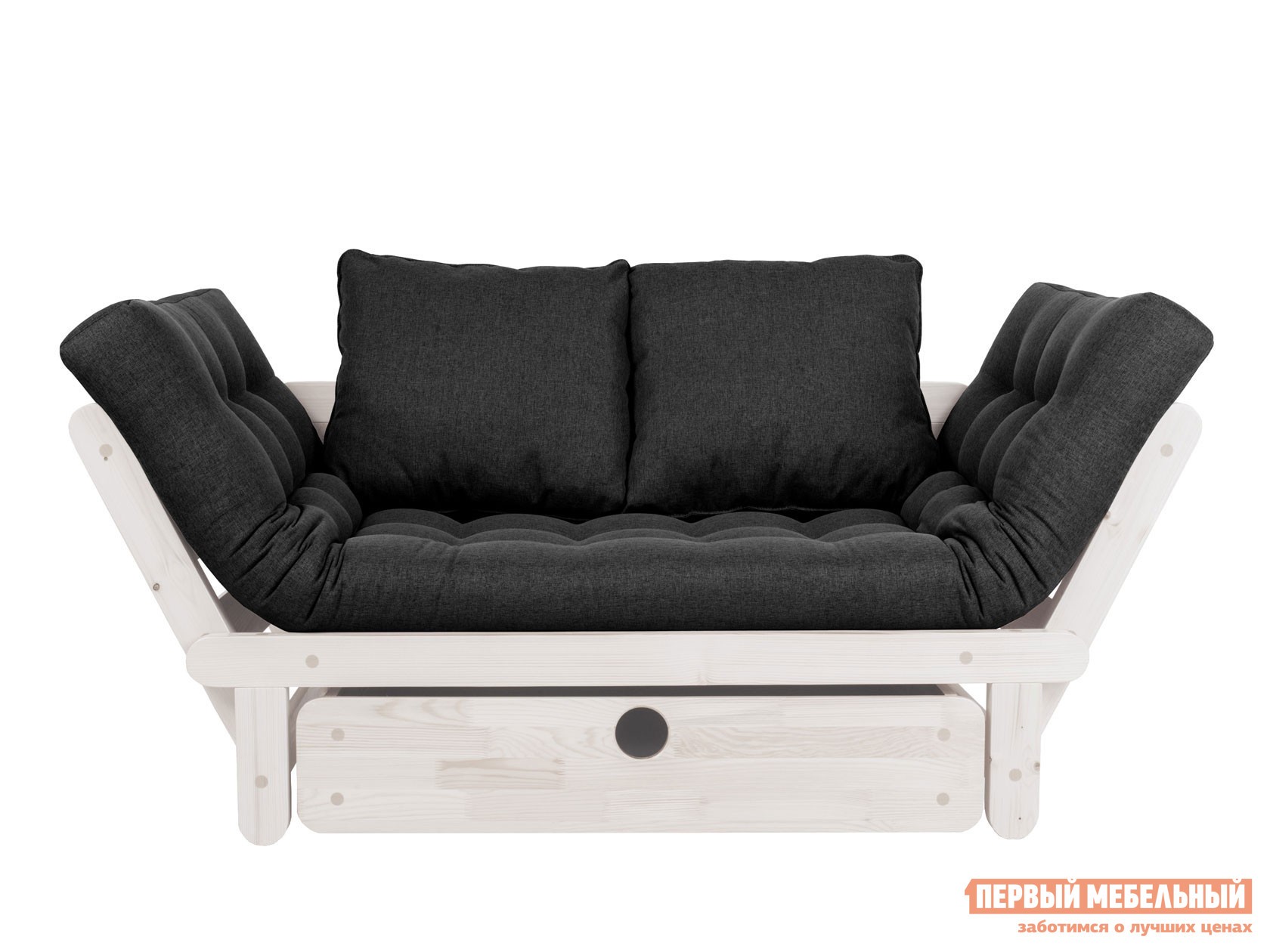 Прямой диван  Сламбер Бокс Дуб беленый, Черный, рогожка