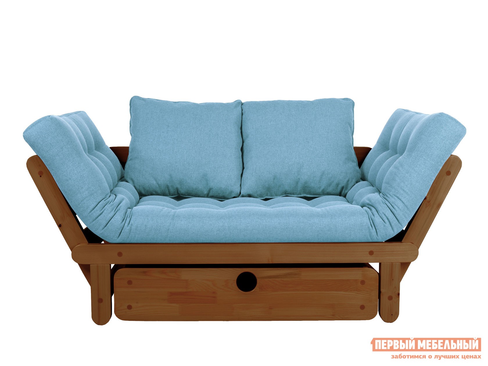 Прямой диван  Сламбер Бокс Орех, Голубой, рогожка