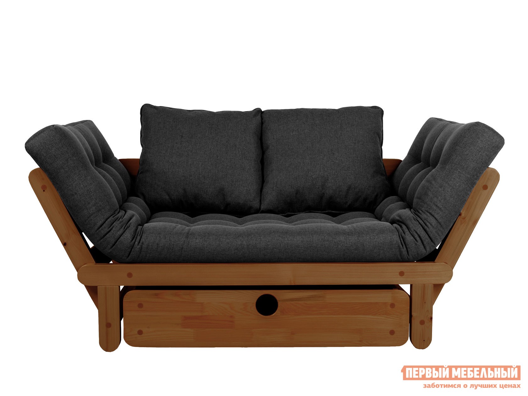 Прямой диван  Сламбер Бокс Орех, Черный, рогожка