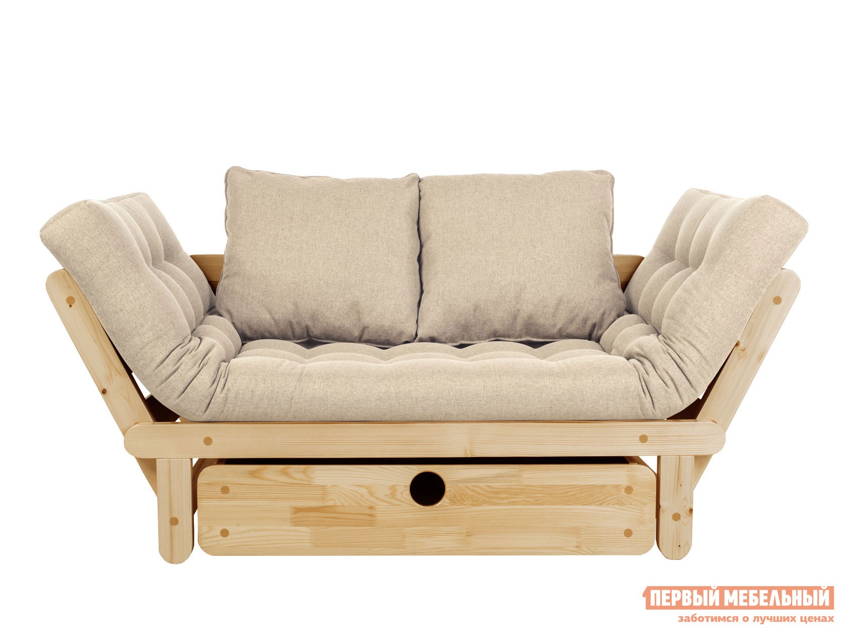 Прямой диван  Сламбер Бокс Сосна натуральная, Белый, рогожка