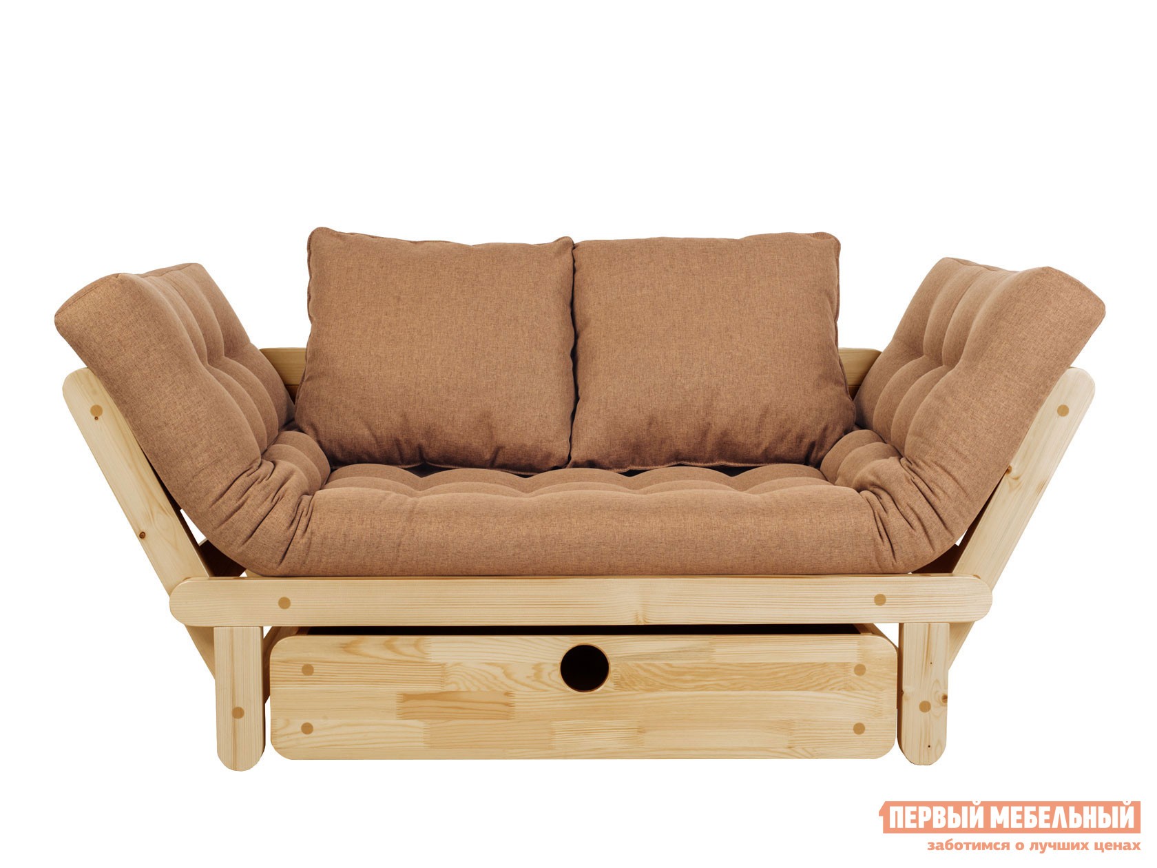 Прямой диван  Сламбер Бокс Сосна натуральная, Коричневый, рогожка