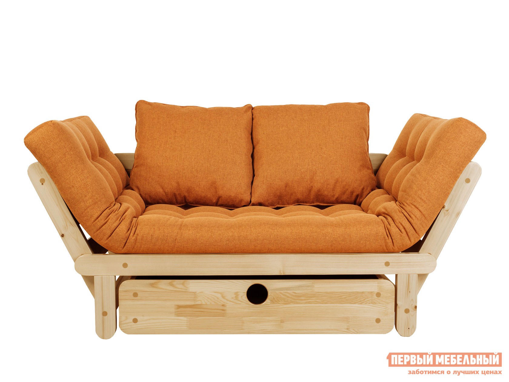 Прямой диван  Сламбер Бокс Сосна натуральная, Оранжевый, рогожка