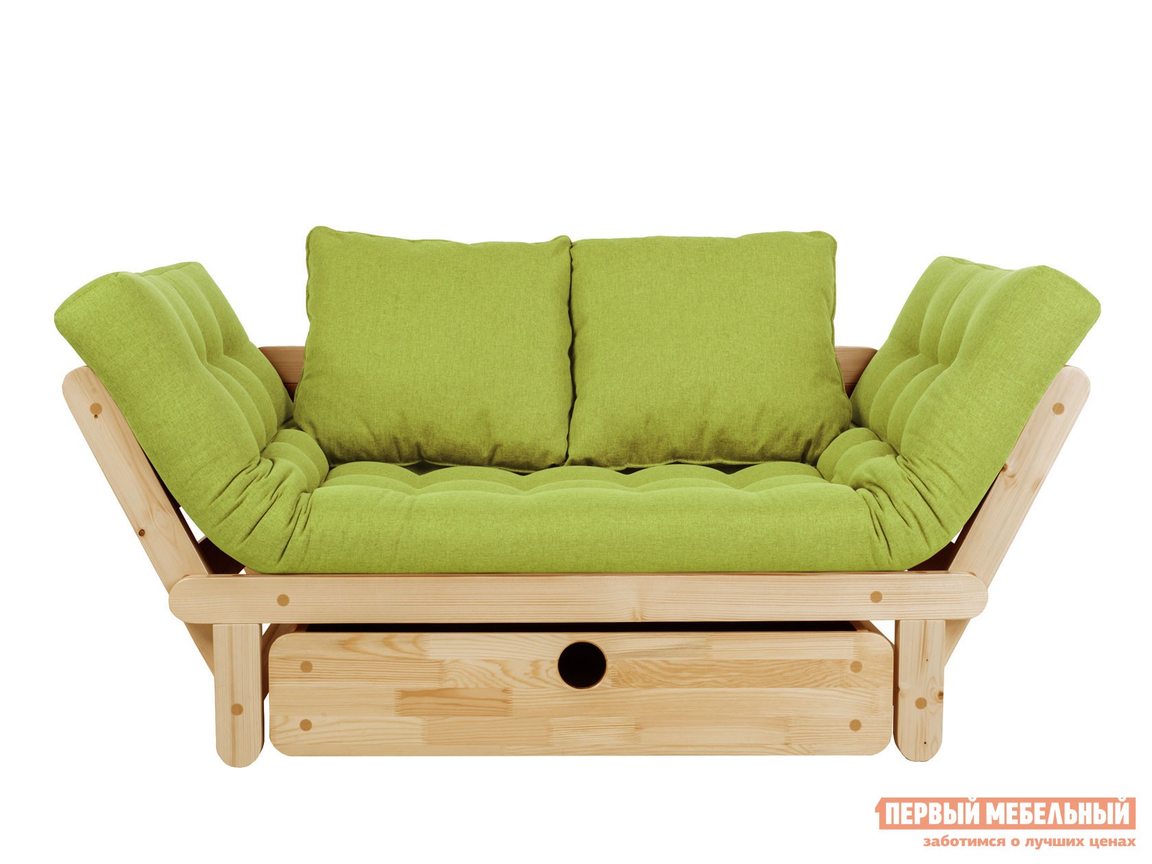 Прямой диван  Сламбер Бокс Сосна натуральная, Салатовый, рогожка