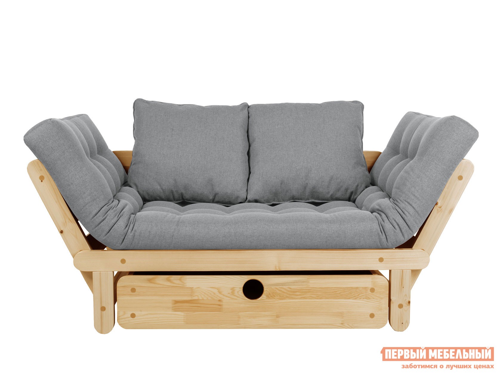 Прямой диван  Сламбер Бокс Сосна натуральная, Серый, рогожка