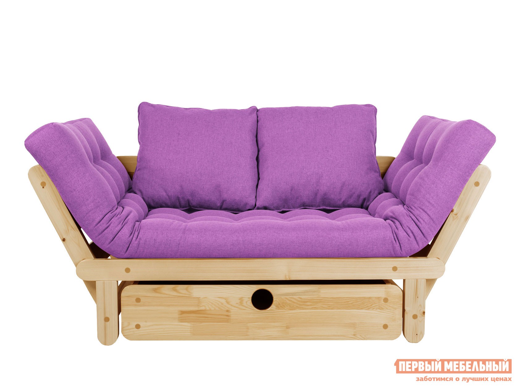 Прямой диван  Сламбер Бокс Сосна натуральная, Фиолетовый, рогожка