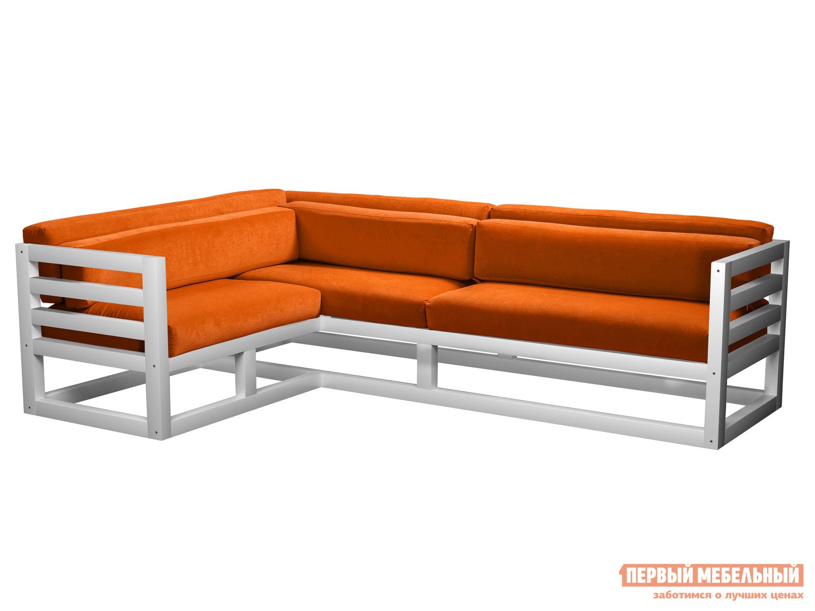 Угловой диван  Магнус Белая эмаль, Оранжевый, вельвет, Левая
