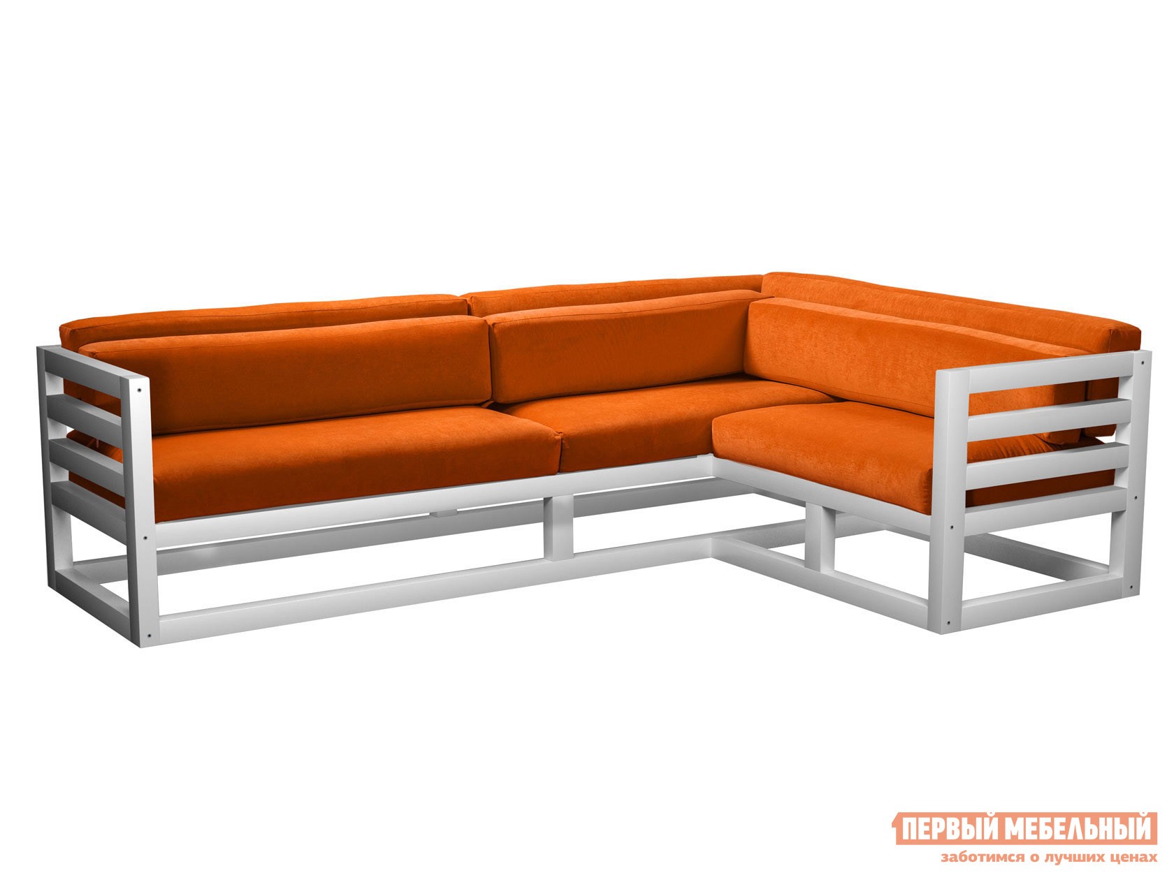 Угловой диван  Магнус Белая эмаль, Оранжевый, вельвет, Правая