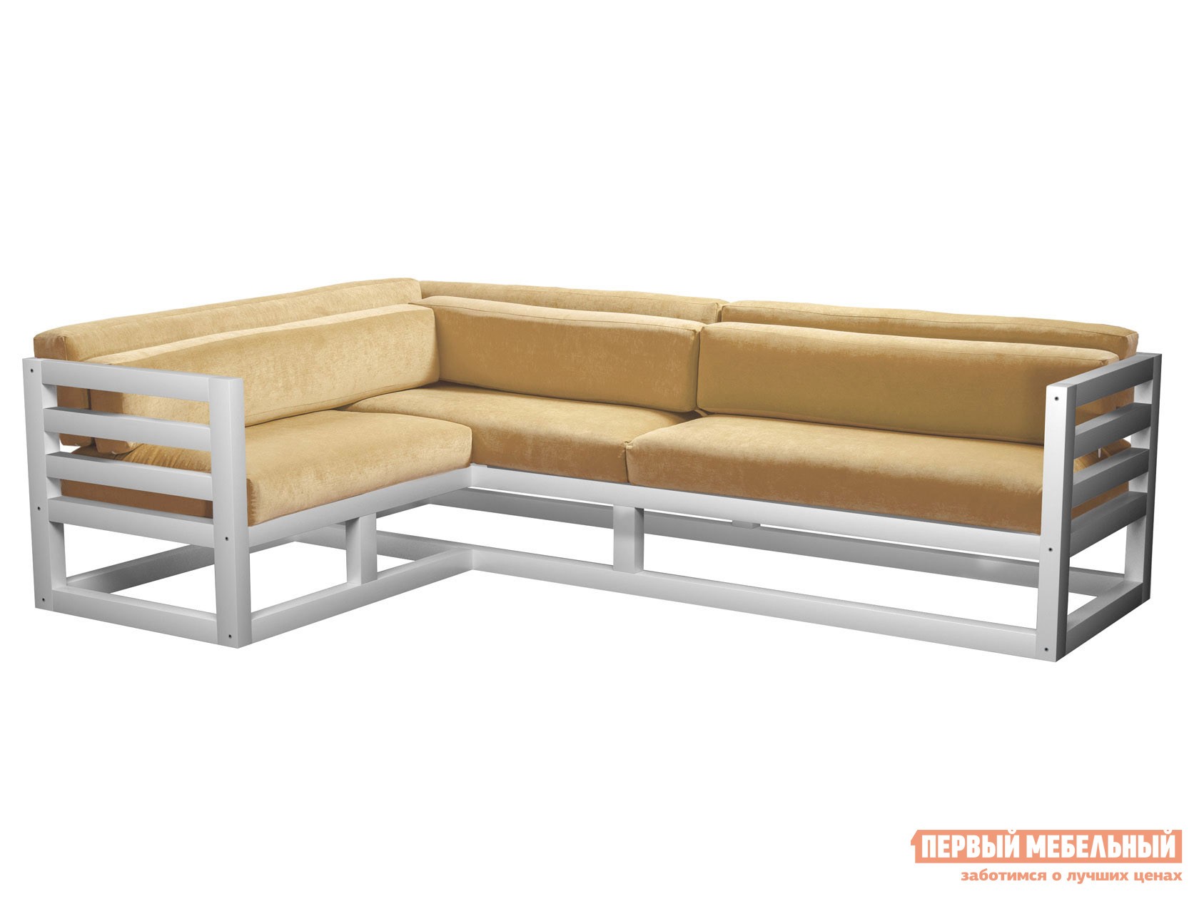 Угловой диван  Магнус Белая эмаль, Бежевый, вельвет, Левая