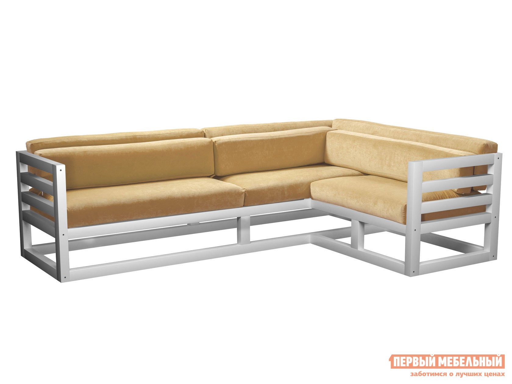 Угловой диван  Магнус Белая эмаль, Бежевый, вельвет, Правая