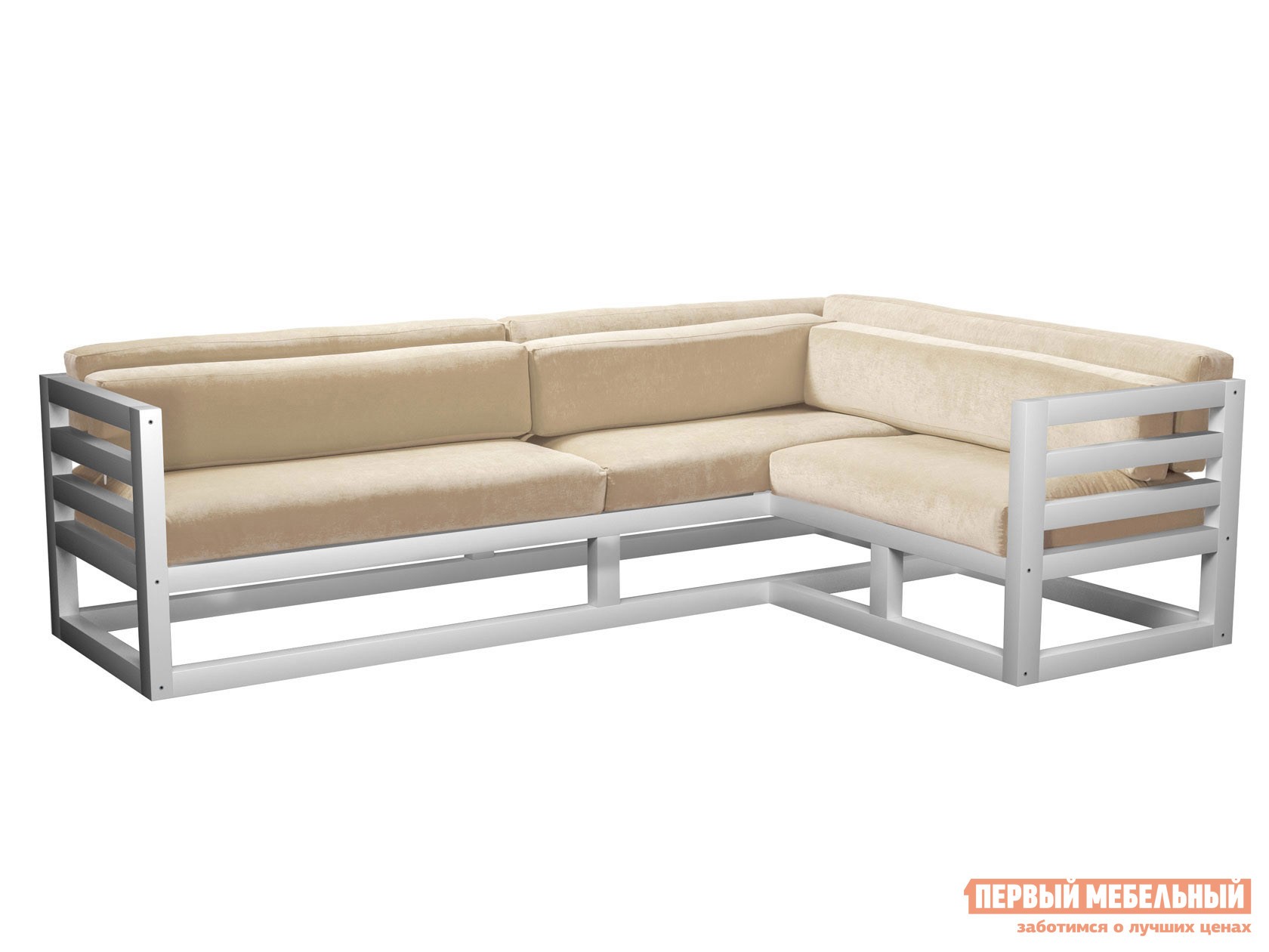 Угловой диван  Магнус Белая эмаль, Белый, вельвет, Правая