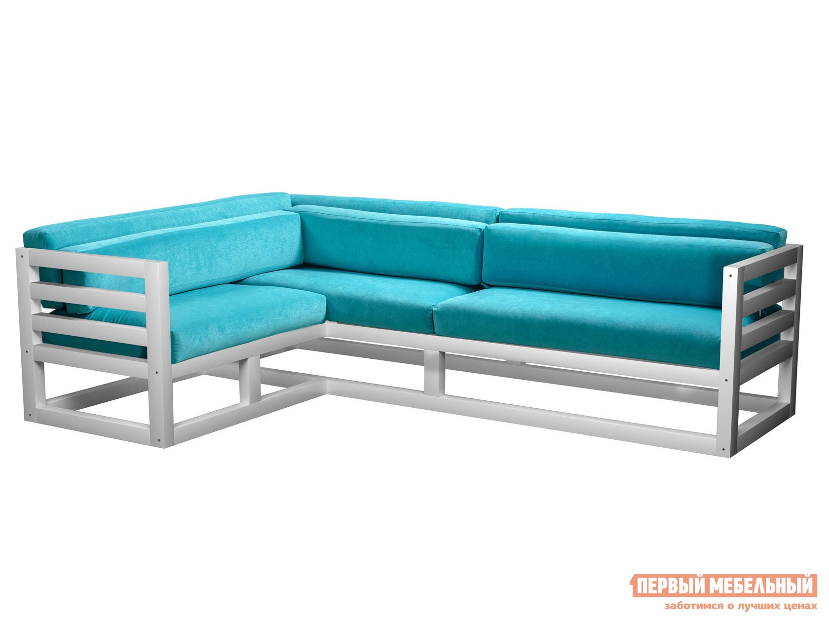 Угловой диван  Магнус Белая эмаль, Бирюзовый, вельвет, Левая