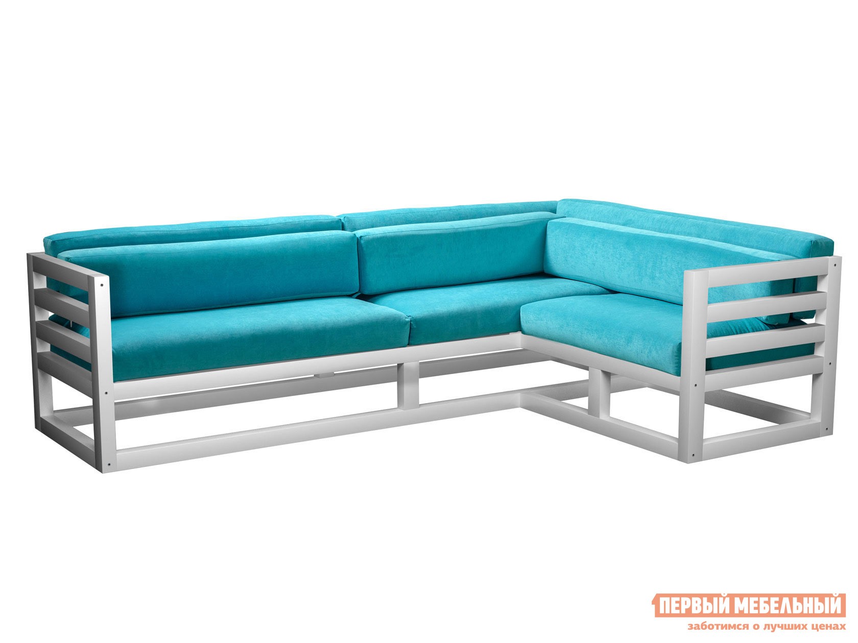 Угловой диван  Магнус Белая эмаль, Бирюзовый, вельвет, Правая