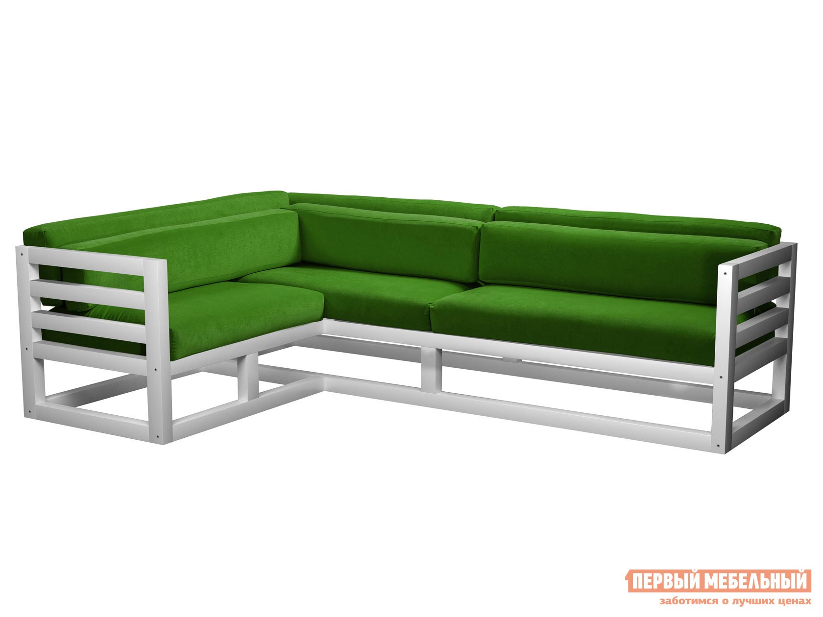 Угловой диван  Магнус Белая эмаль, Зеленый, вельвет, Левая