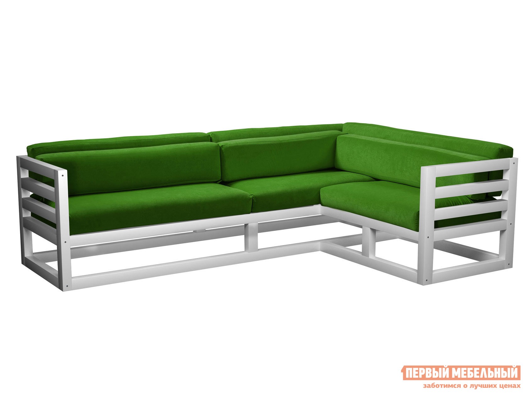Угловой диван  Магнус Белая эмаль, Зеленый, вельвет, Правая